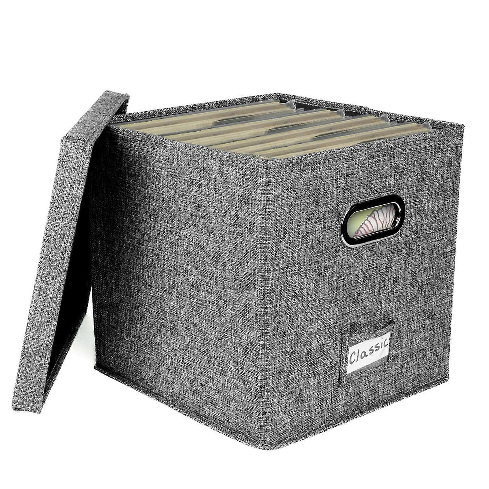 Vinyl Record Storage Box With Lid And Handles Stackable Portable Album Organizer, Office Storage With Label Bag