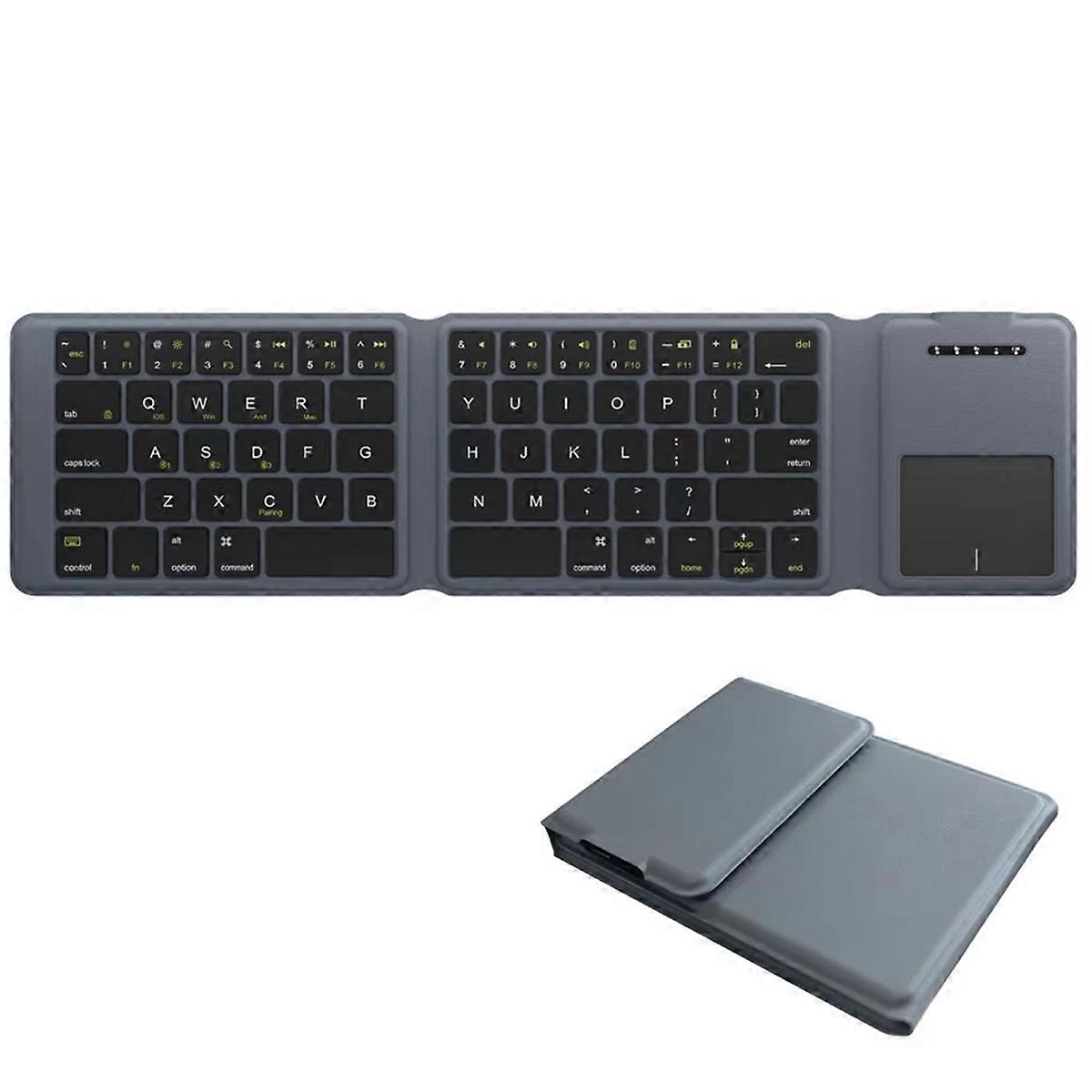 Portable Bluetooth Wireless Touchpad Keyboard,Tri-Foldable Rechargable Wireless Keyboard for PC Lap