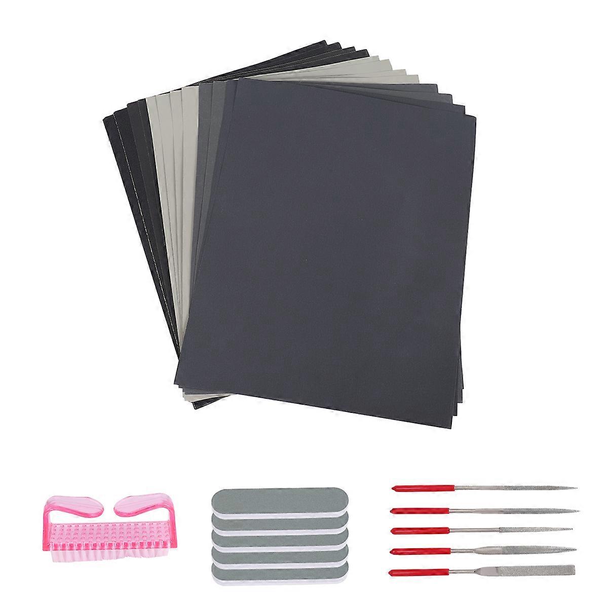 23 Pcs, 12 Sand Papers, 5 Polishing Blocks, 5 Shapes Files, 1 Brush
