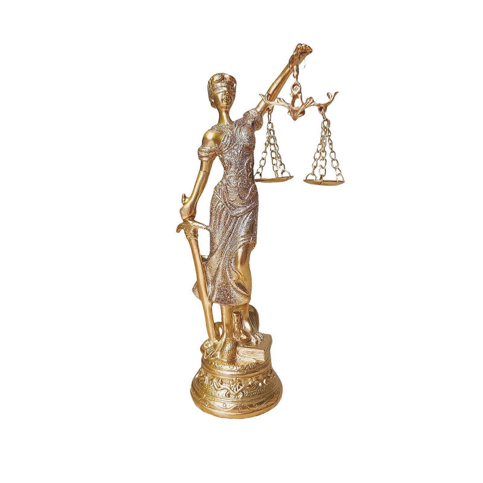 Lady Justice Statue Resin Gold Finish With Balance Scale Blindfolded Goddess Tapered Base Home Decor