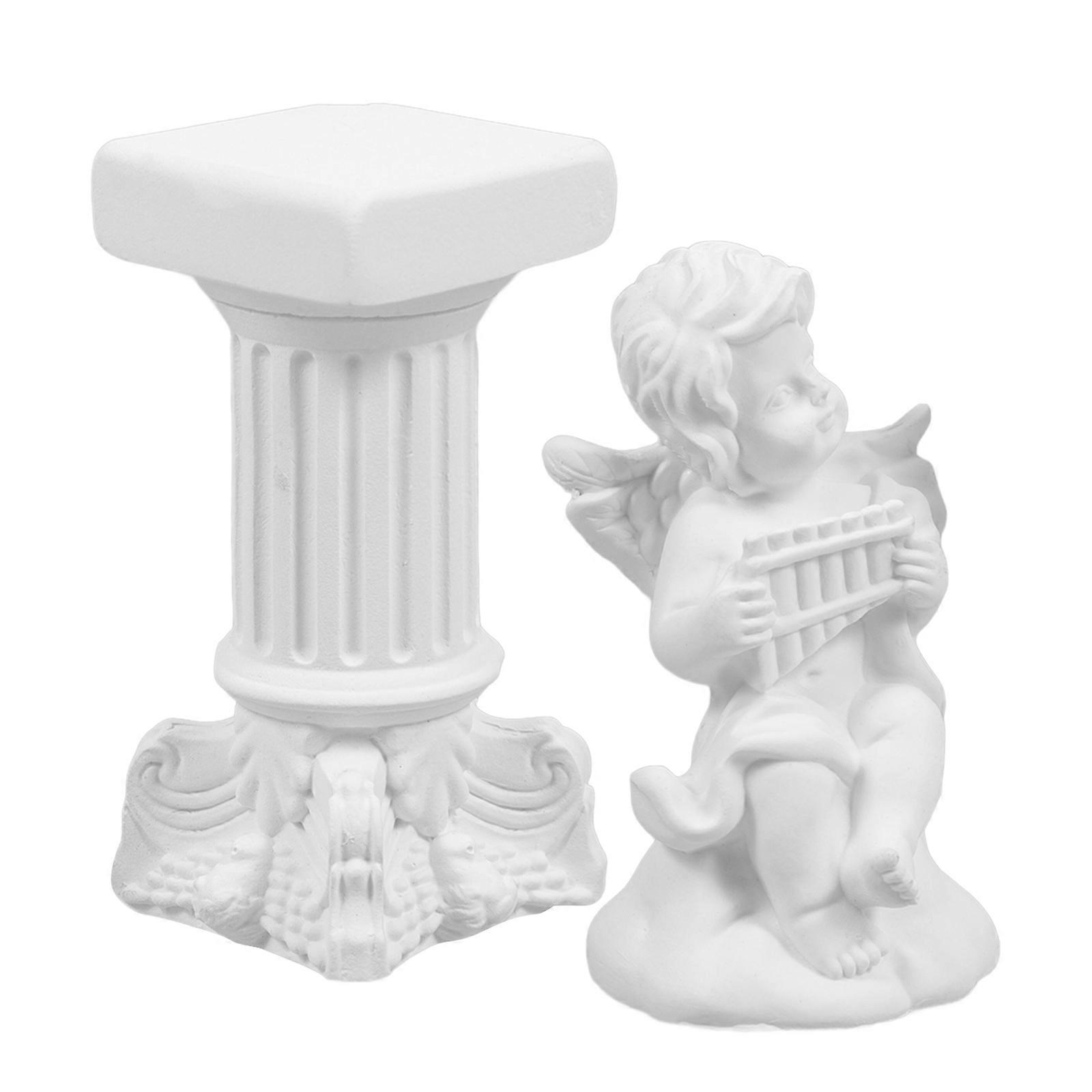 Resin Angel Statue Mini Roman Column Sculpture for Tabletop 2Sets