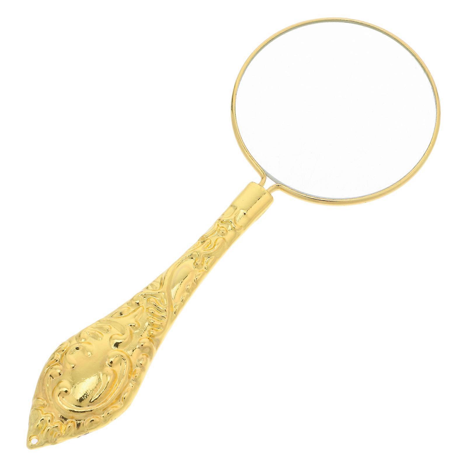 Reading Magnifier Stylish Comfortable High Magnification Handheld Mirror Golden For Home Office Use 1Set
