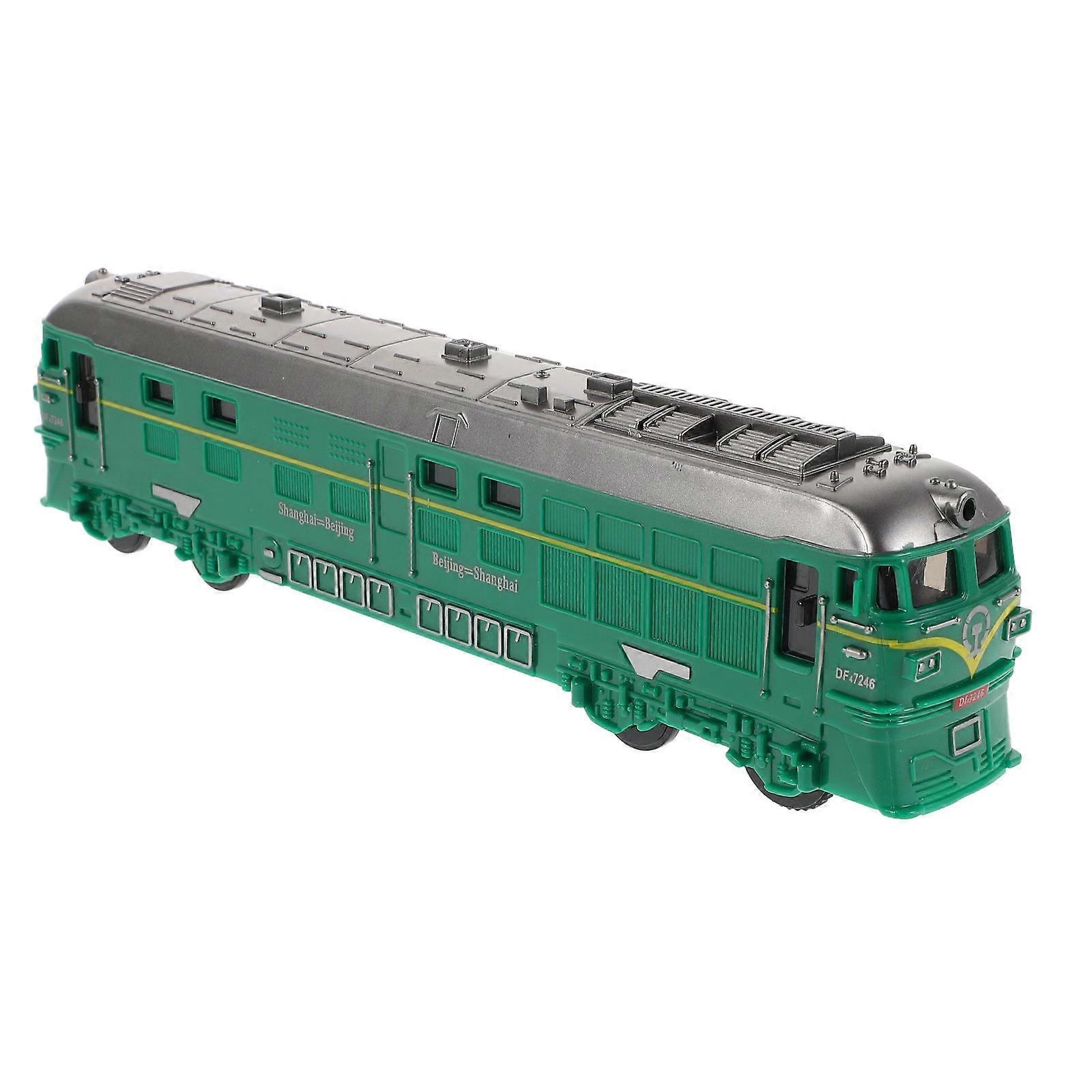Realistic Vintage Green Train Toy for Kids with Inertia Action Model