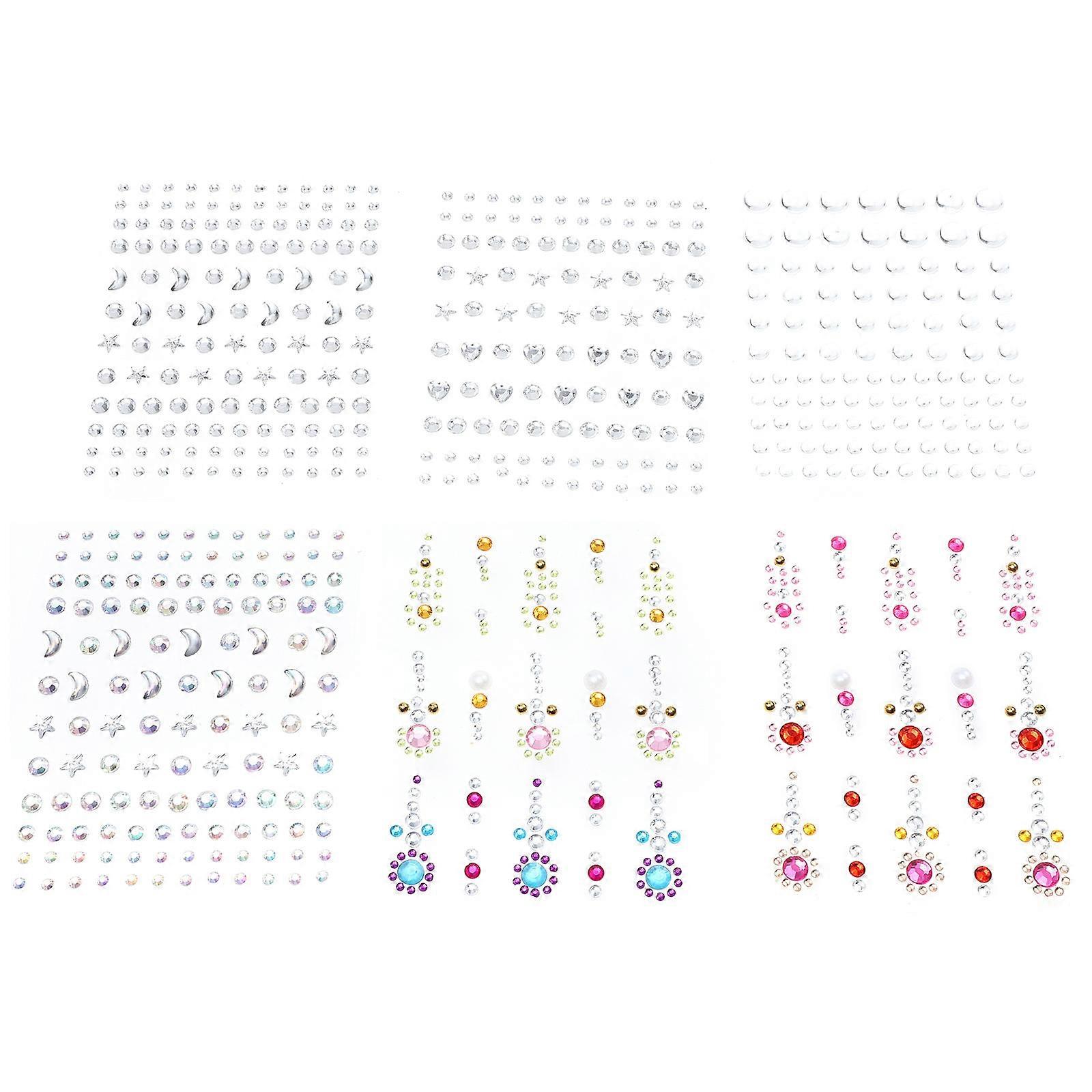 Rhinestone Face Stickers 6 Sheets Designed For Partygoers 10x8cm In Assorted Color Suitable For Festivals
