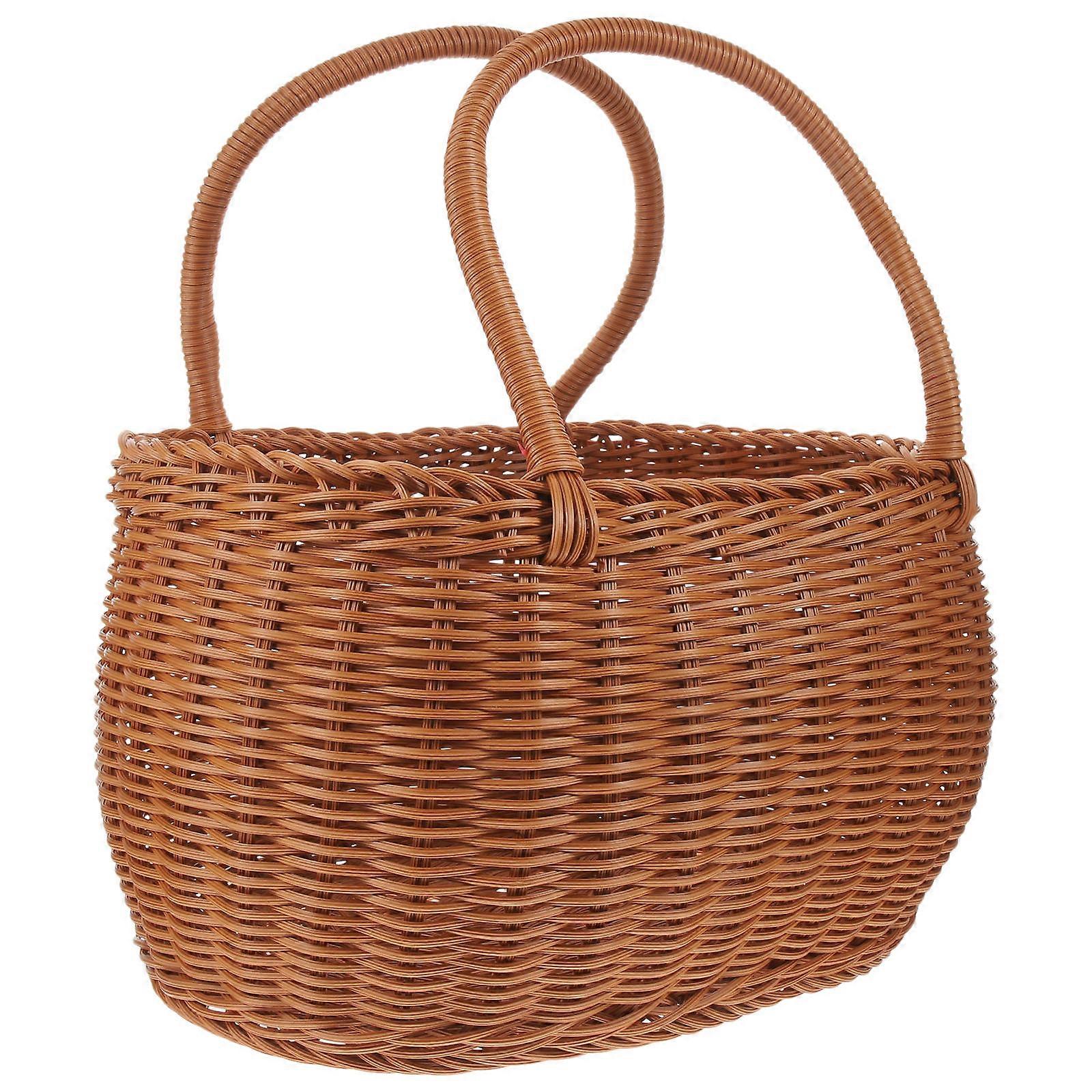 Brown Outdoor Picnic Basket with Handle for Fruit Storage and Snacks