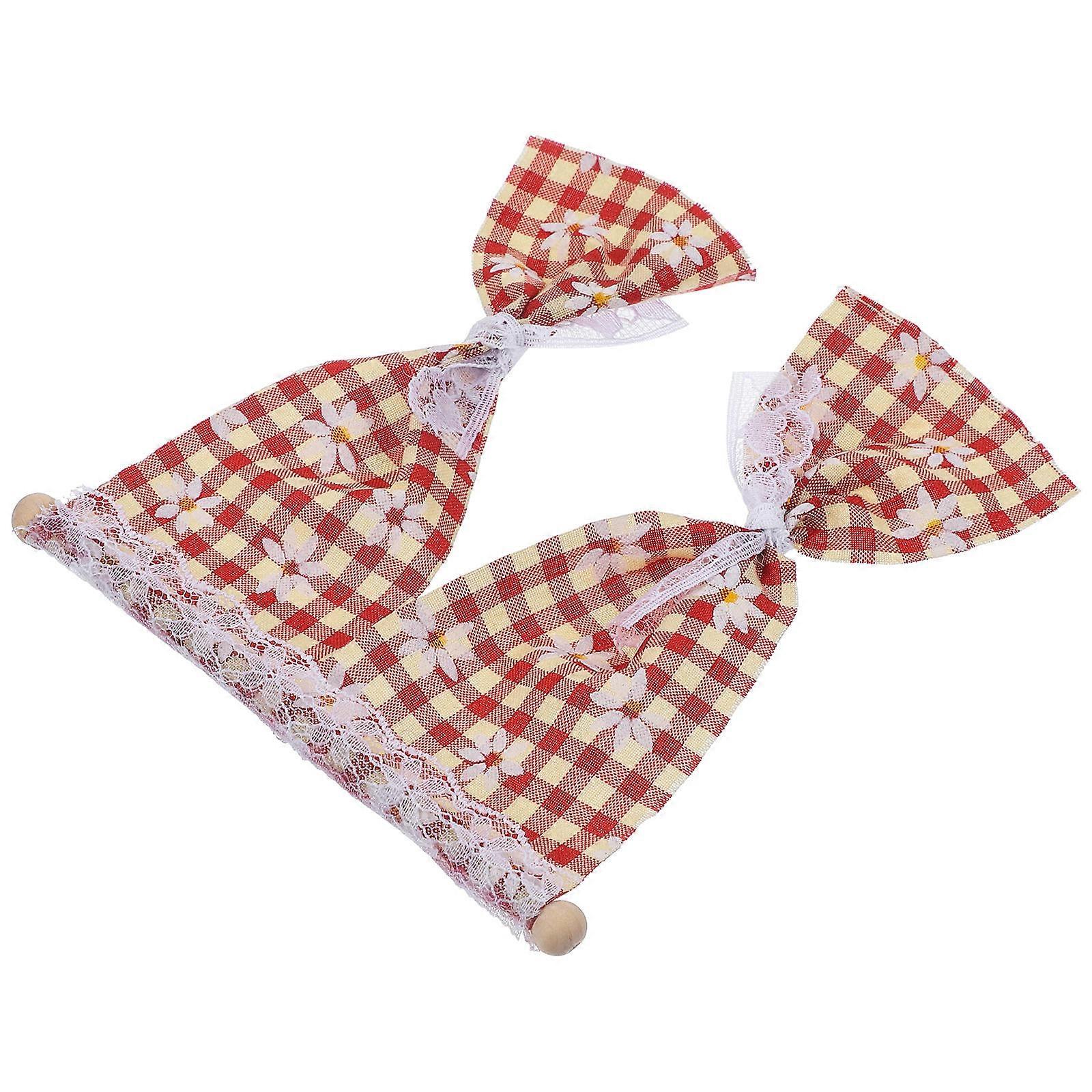 Dollhouse Mini Curtain Tiny House Style Accessory Red Fabric 1Set