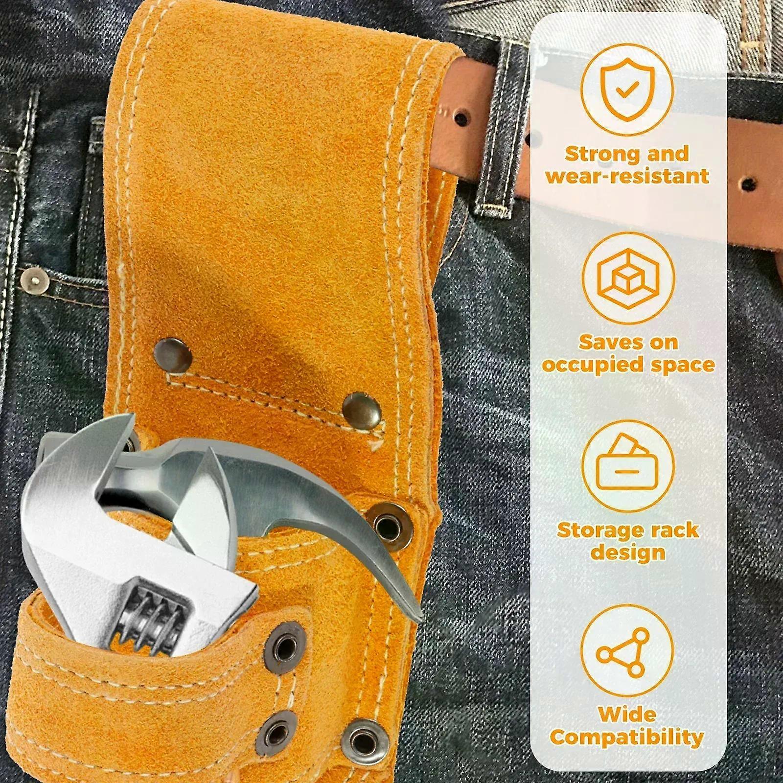 Wrench Storage Bags Hammer Double Holes Hammer Belt Holder Leather Pocket Tool Bags for Belt Cowhide Hammer Loop Hammer Holster