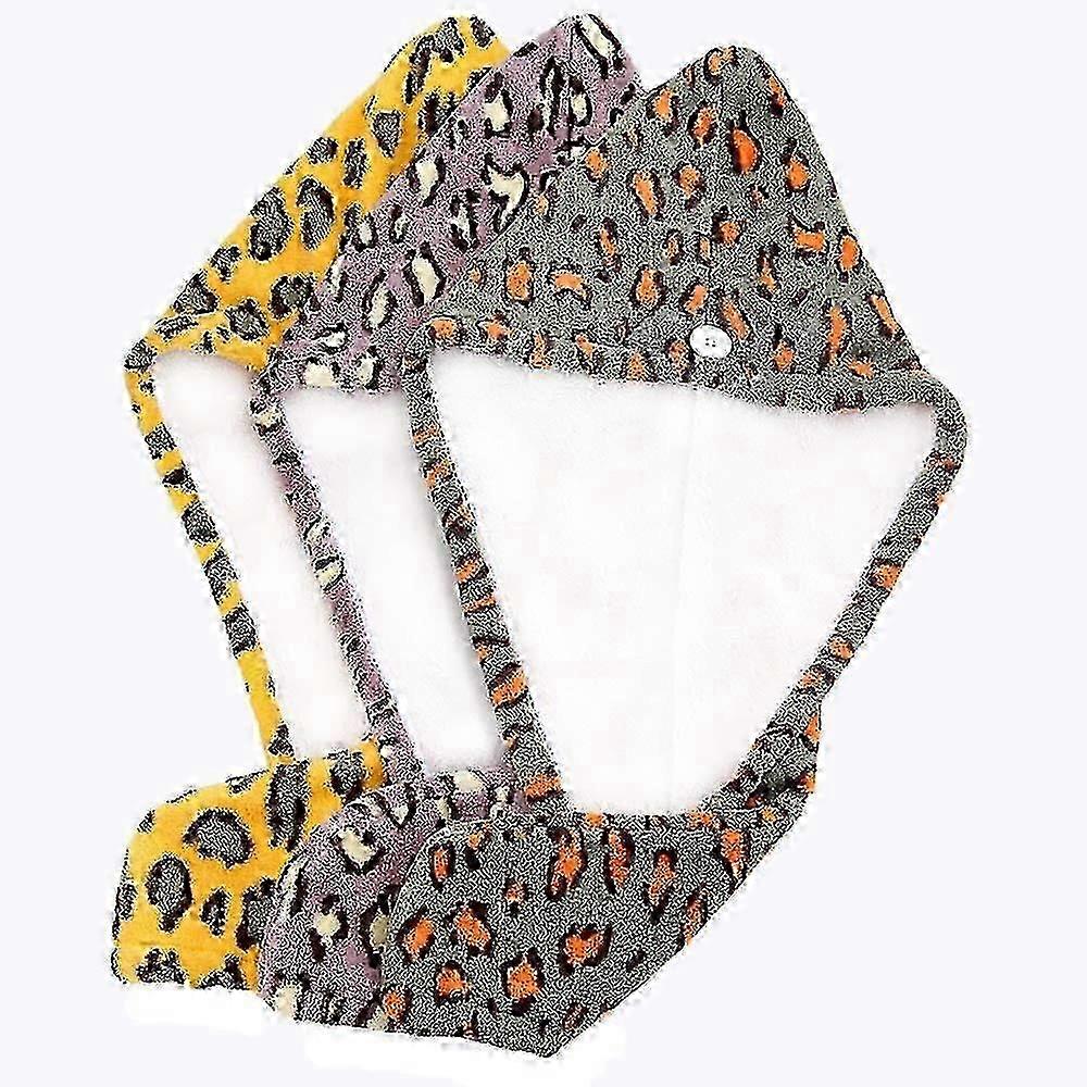 Leopard Pattern Microfiber Hair Towel Wrap Set Of 3