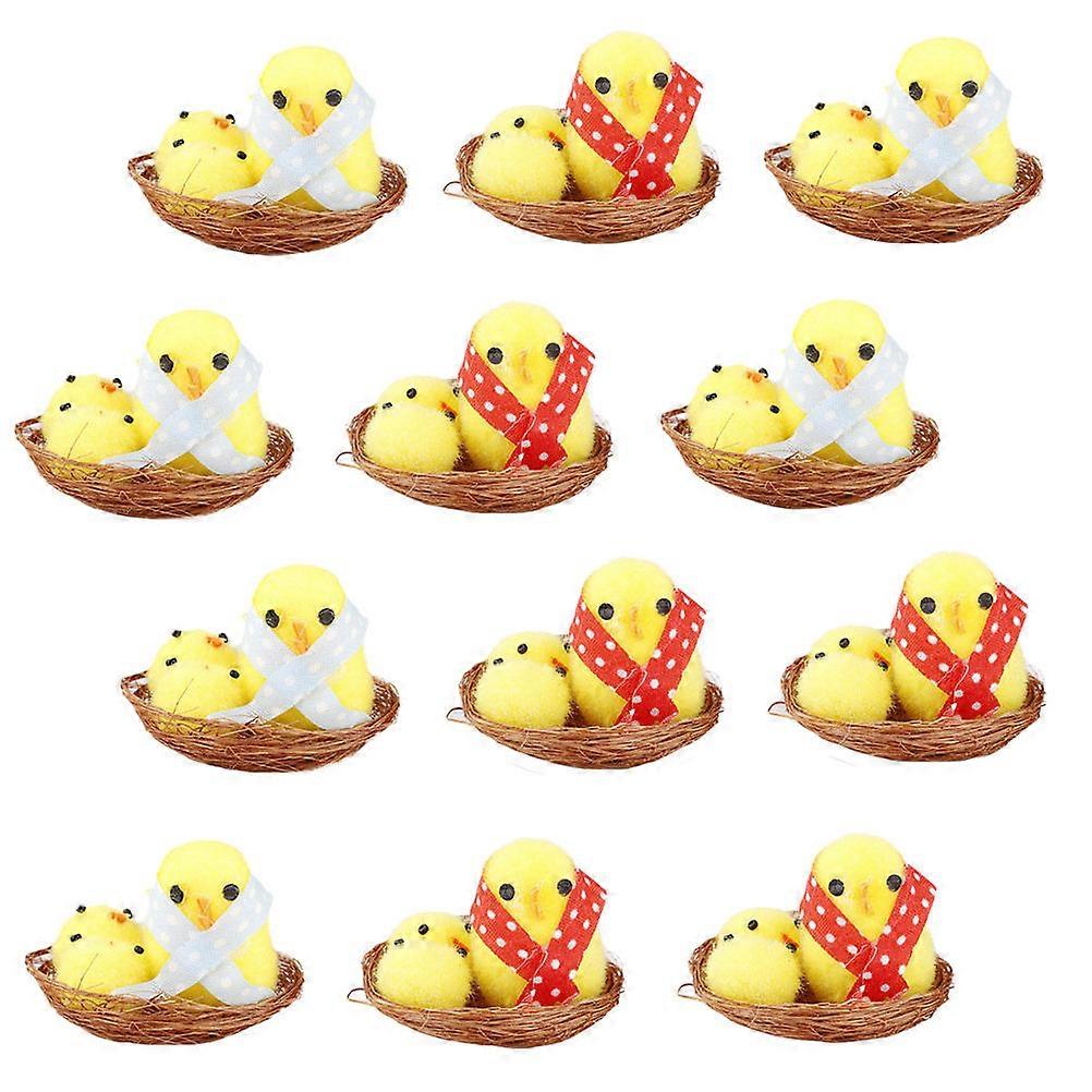 Yellow Mini Easter Chicks Decorative Ornaments for Adornment 12Pcs Practical Models
