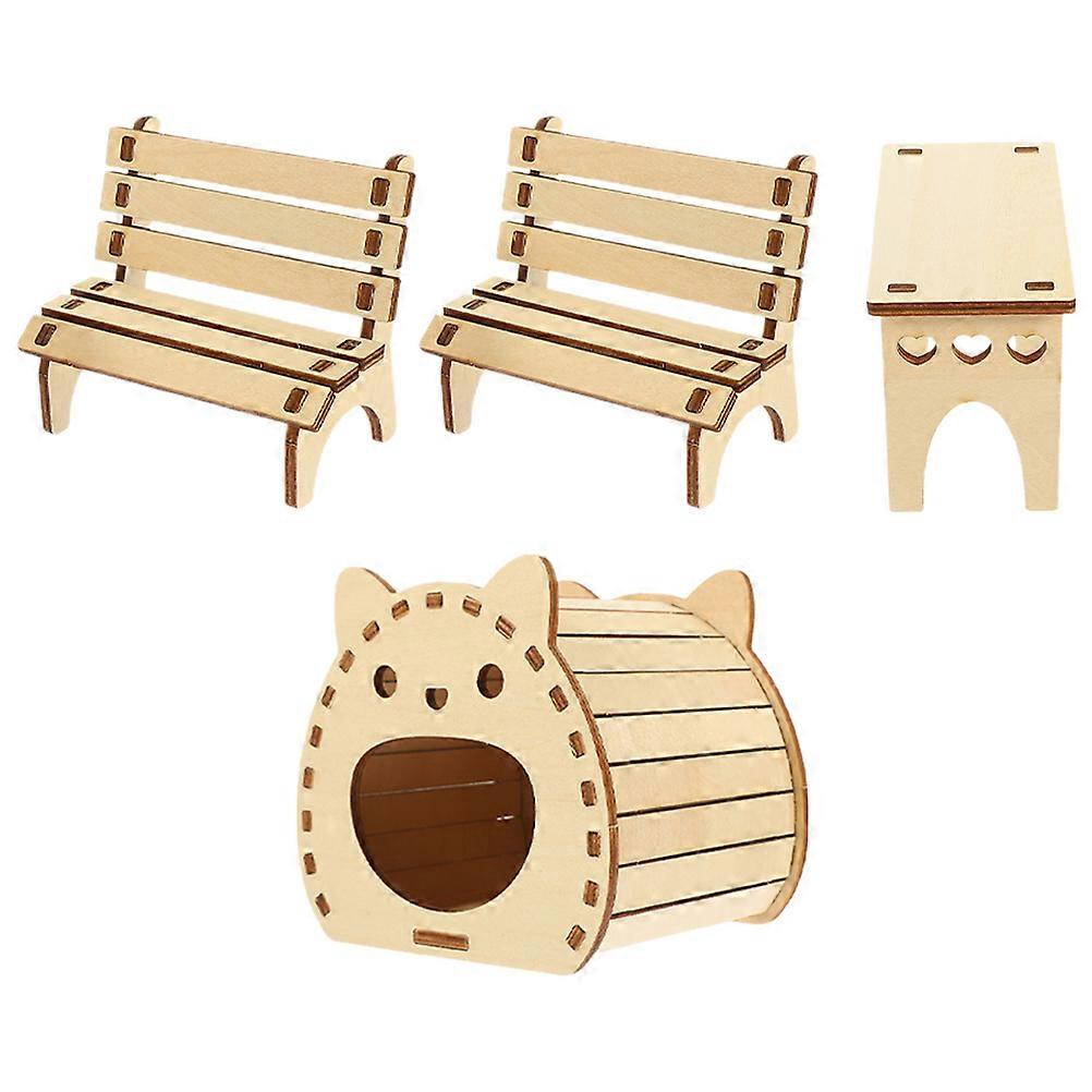 Wooden Hamster Hideout Nest Mini Furniture Style Indoor Pet Play Resting Set