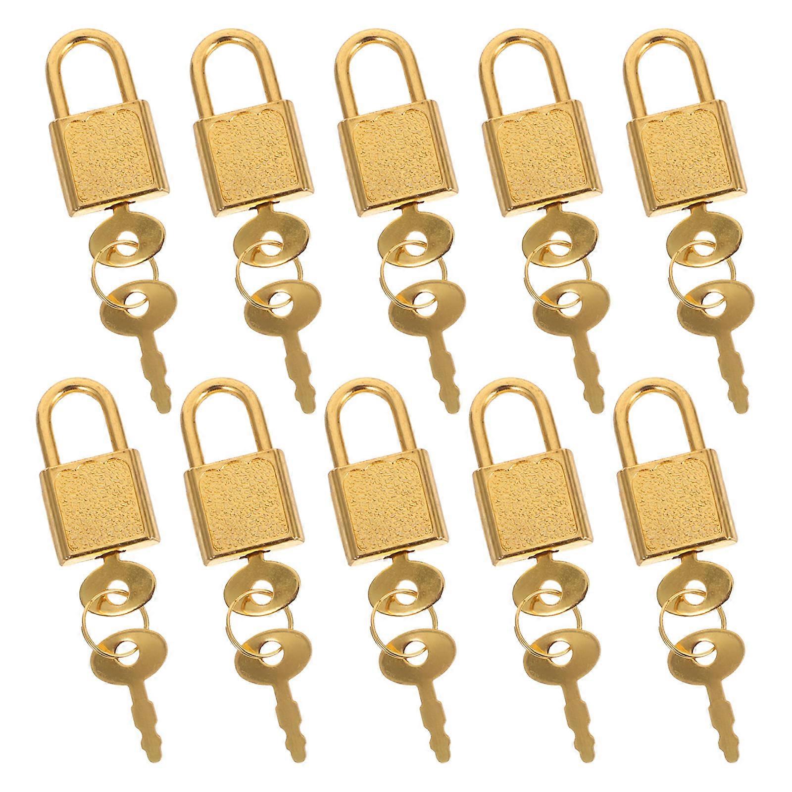Mini Padlock Key Small Lock for Box 50Sets Golden Metal and Plastic