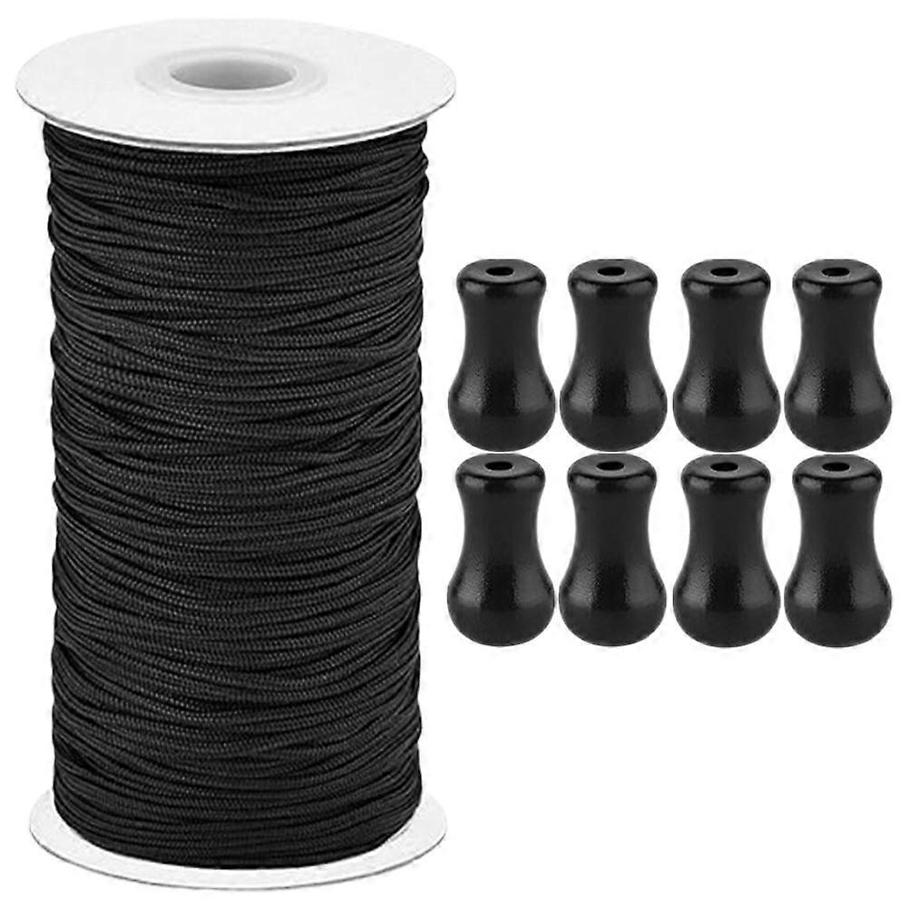 5 Sets Of Decorative Blind Cord Knobs And Replacement String Ideal For Furniture And Curtain Repair In Cylindrical Shape And Black Color