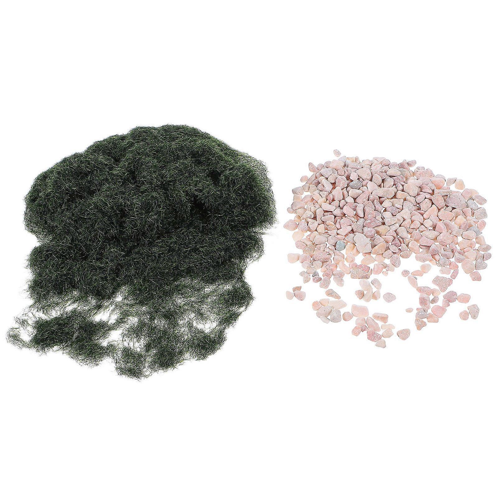 Artificial Grass Pad for Crafts with 2Sets of DIY Moss Grass and Stone