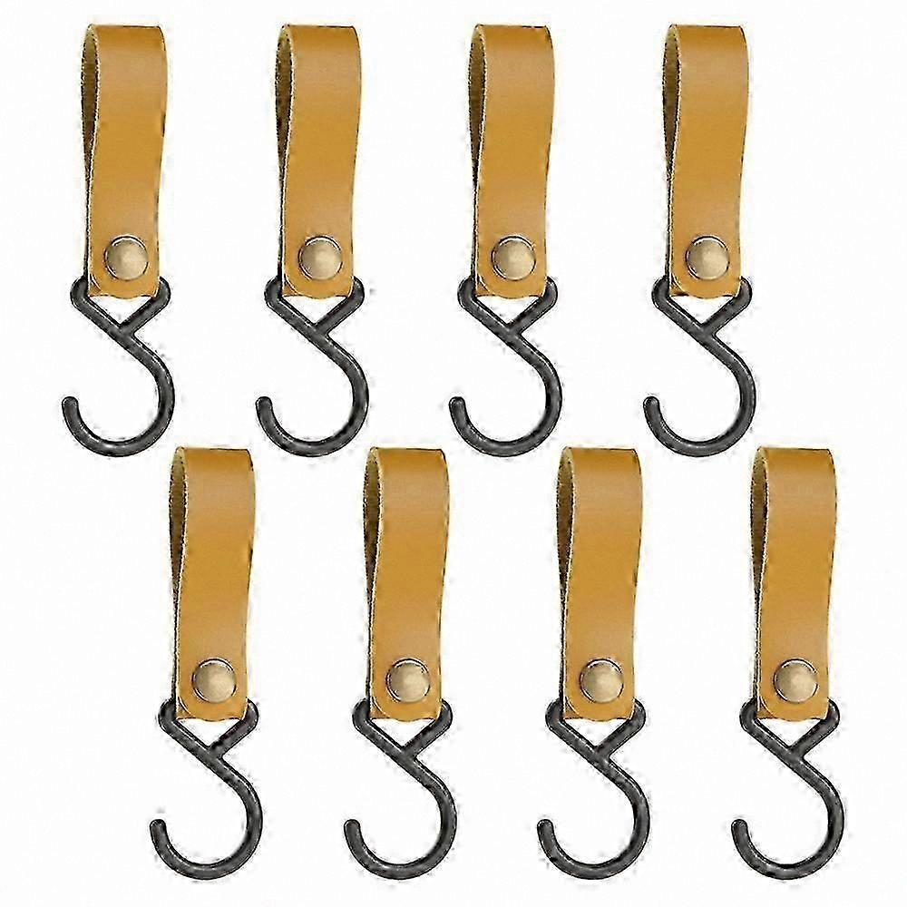 8pcs Leather S-Hooks, Metal Hooks for Hanging, Camping Hook Hanger Stroller Hooks, Leather Hooks