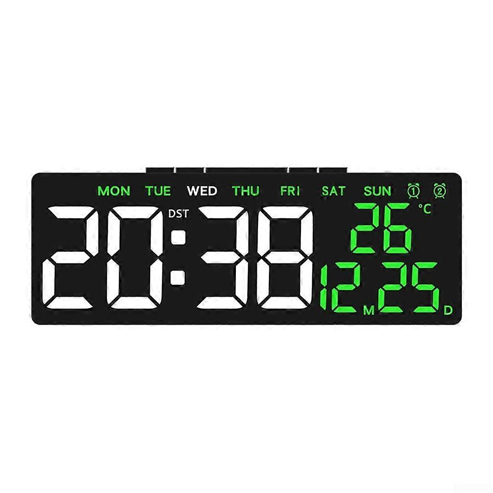 Digital Alarm Clock USBPowered With Snooze, Day Of Week Display, Temperature, Countdown Timer, Green