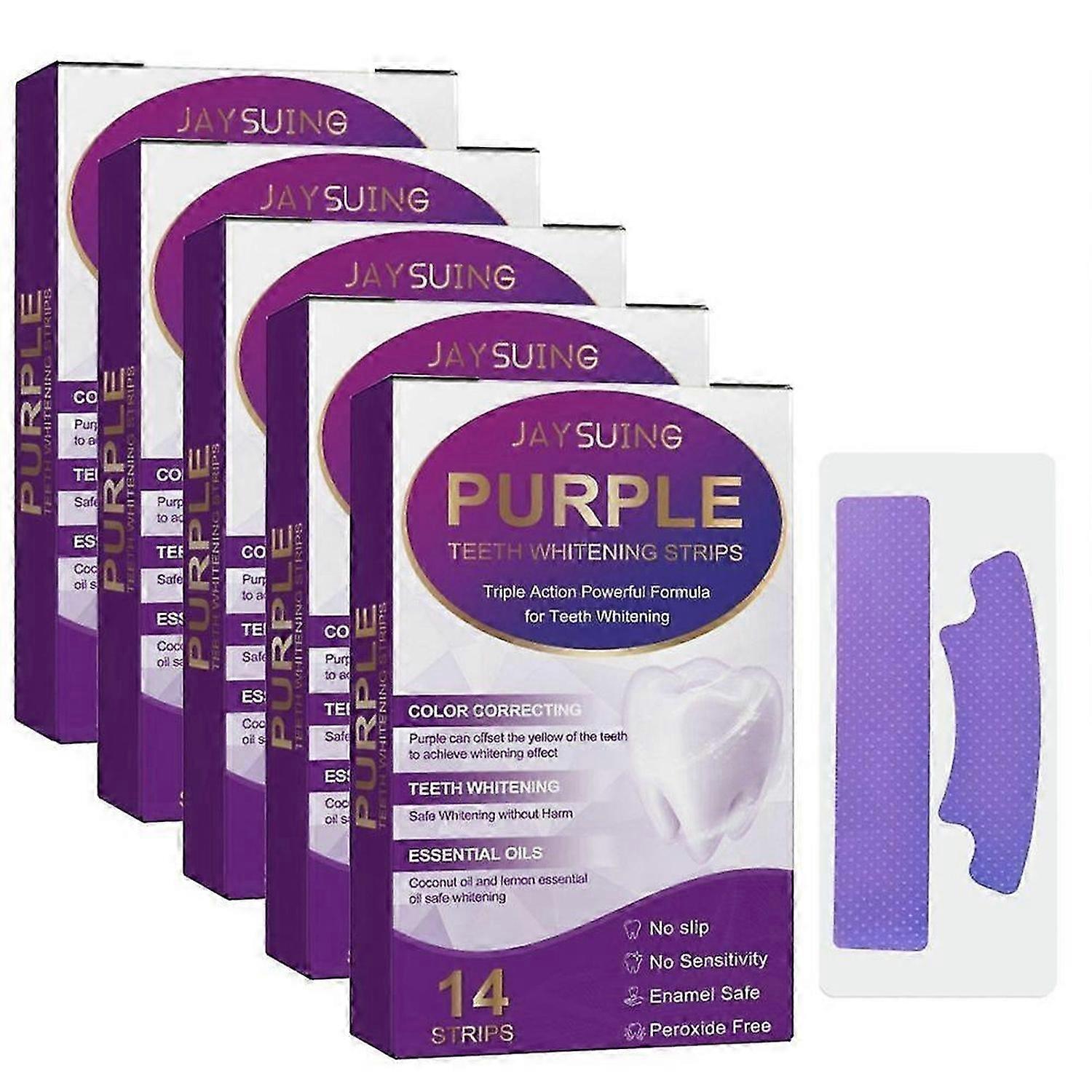 Purple Teeth Whitening Strips, Color Correcting, Pap and Essential Oils Triple Action Powerful Formula Teeth Whitening, Peroxide Free