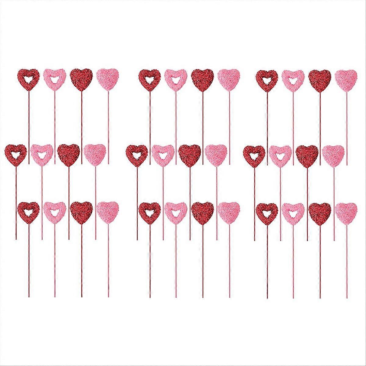 36 Pcs Valentine Glitter Foam Hearts Picks