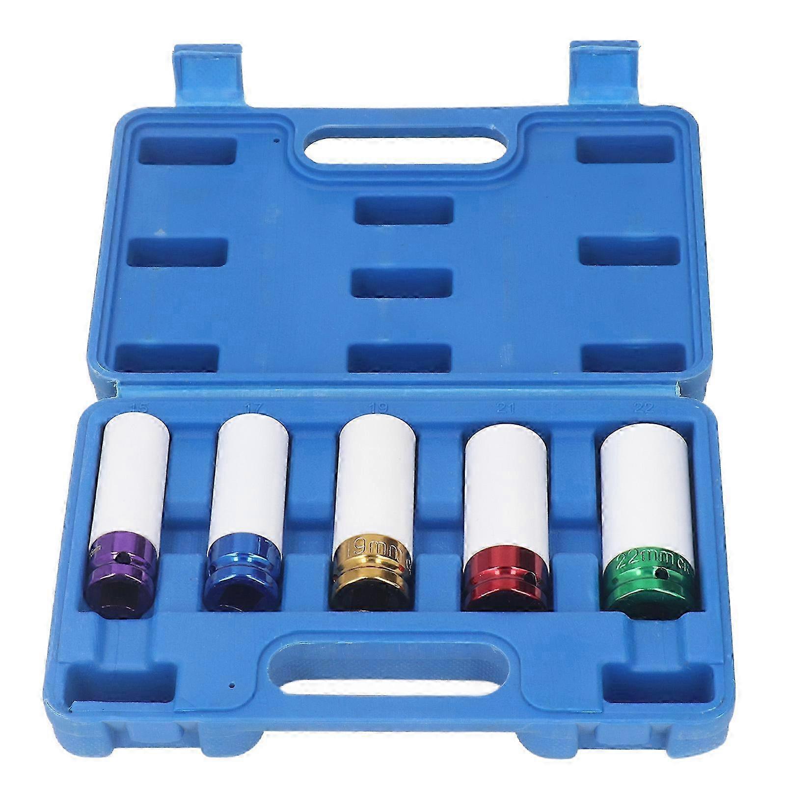 5Pcs 15-22mm 6-Point Impact Socket Set for 1/2" Drive Wheel Nut,