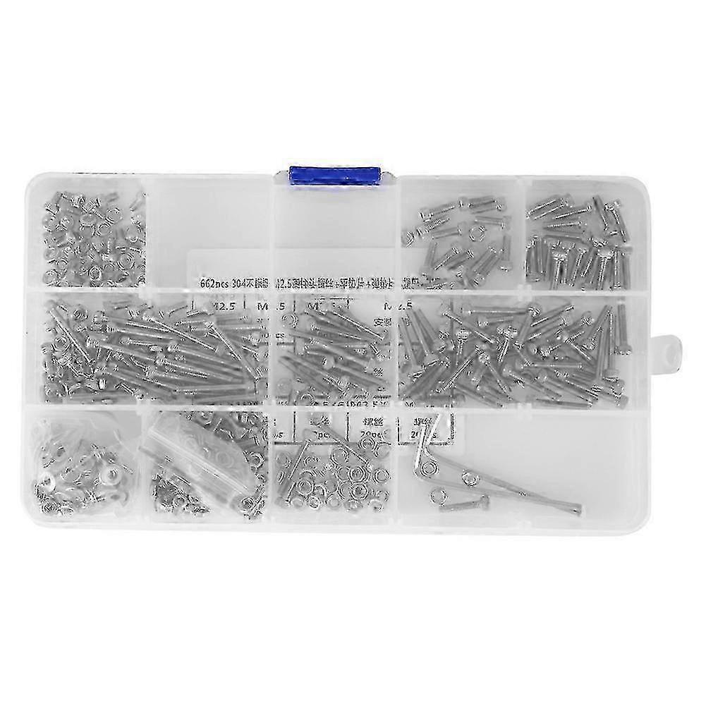 662 Pcs Screw M2.5 Socket Cap Head Screw+Flat Washer+Spring Washer+Nut Tool Set