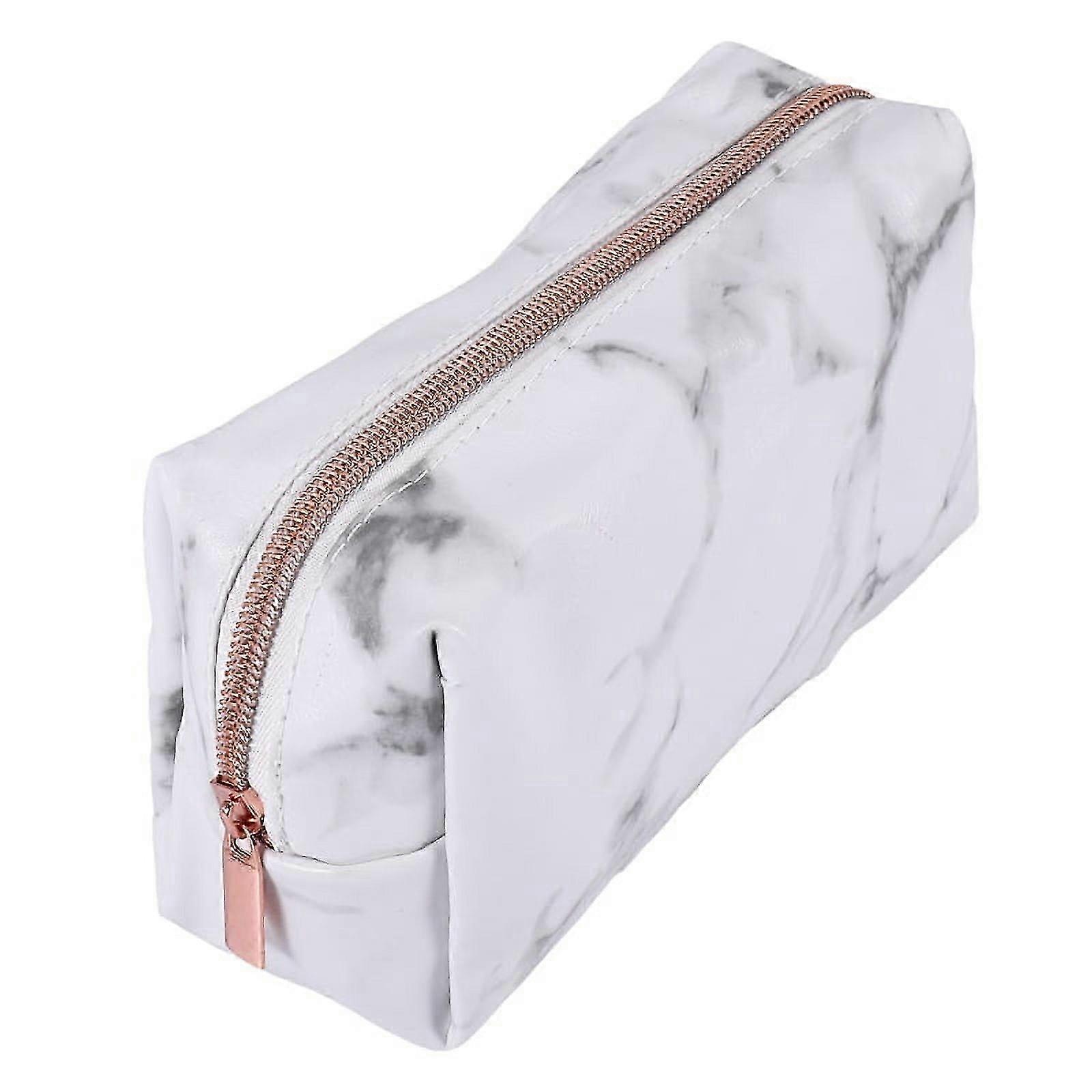 White Marble PU Pencil Case Makeup Bag With Gold Zip Organizer