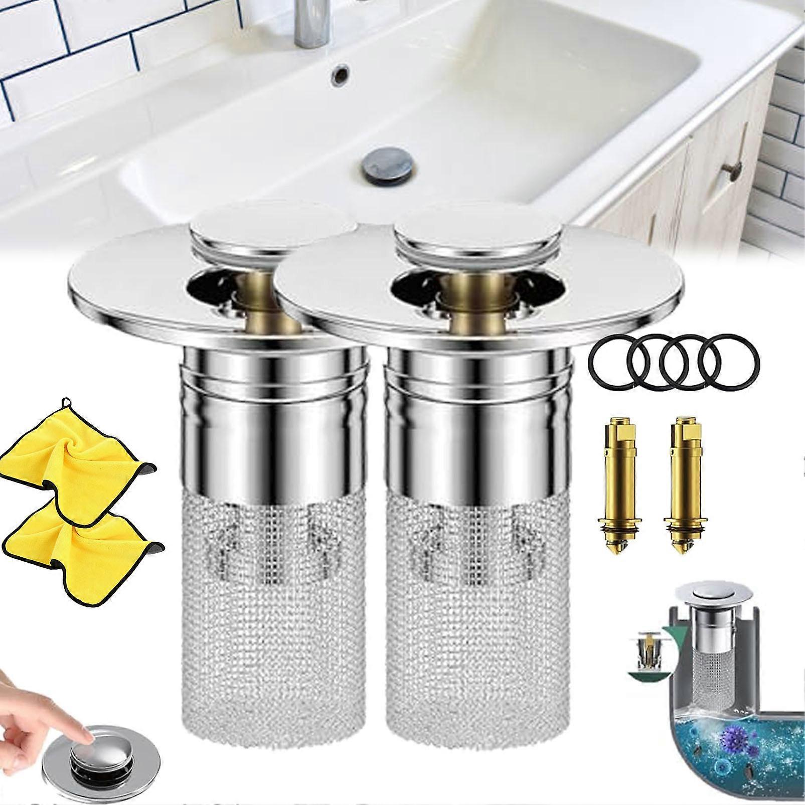 Yourbluewater Sink Drain, Compatible with Standard Sinks - Stainless Steel Strainer to Block Odor & Cockroaches, Pop-Up Stopper with Basket