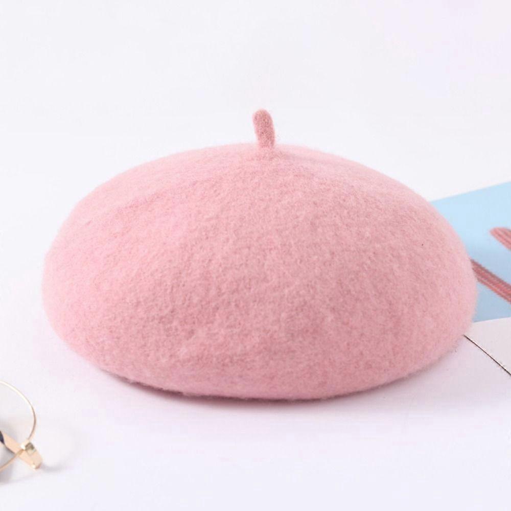 Warm Wool Beret Hats Wool Thickened Flat Cap Solid Beanies  Autumn Winter