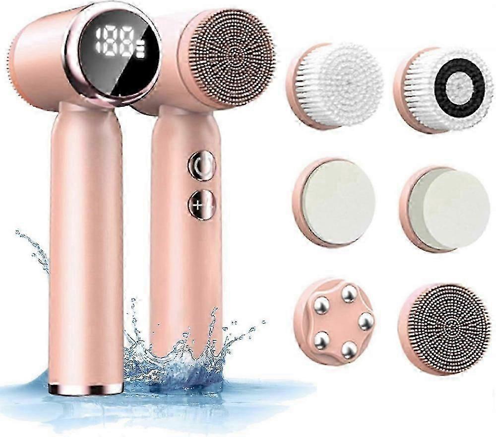 מברשת לניקוי פנים, מקרצף פנים חשמלי 6 ב-1 עם 6 ראשי מברשת ו-3