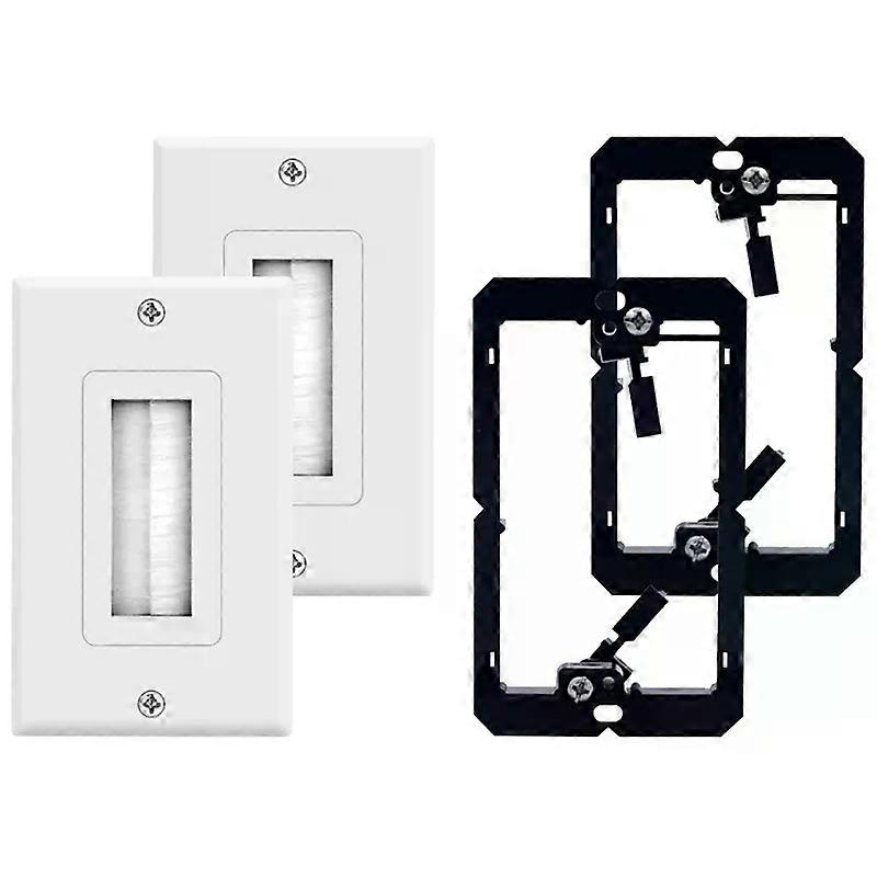 2-Pack Brush Wall Plate with Single Gang Low Voltage Mounting Bracket Cable Pass Through Insert for Speaker Wire