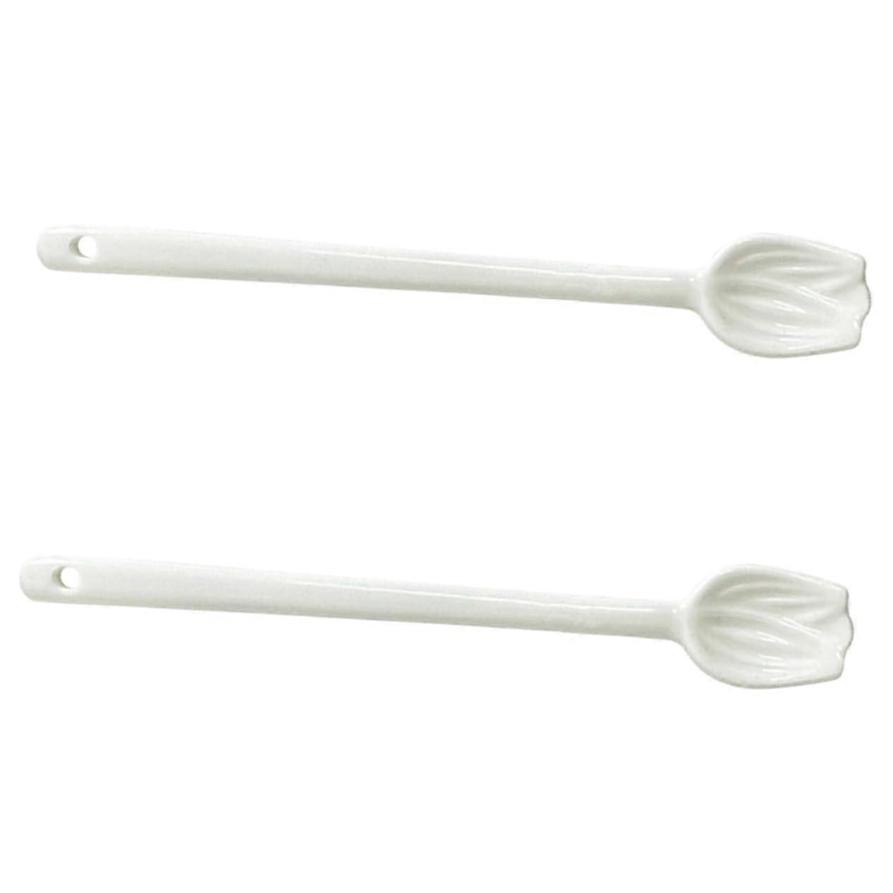 2 Pack Ceramic Tulip Spoons Lightweight Smooth Surface for Coffee, Dessert, Soup Mixing