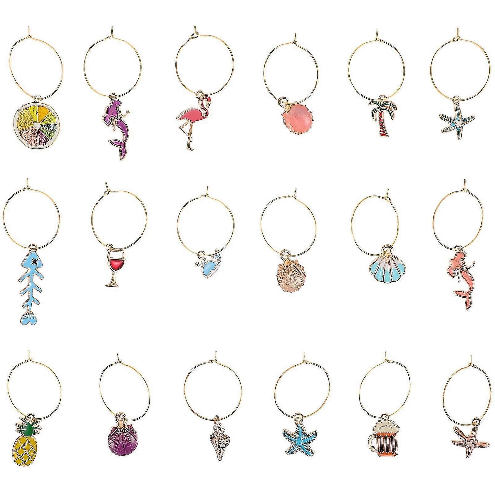 18 قطعة من هدايا الشاطئ، سحر النبيذ لحفلات الزفاف، علامات تعريف زجاجية على شكل حيوان، سحر صدفة زجاجية، سحر زجاجي استوائي