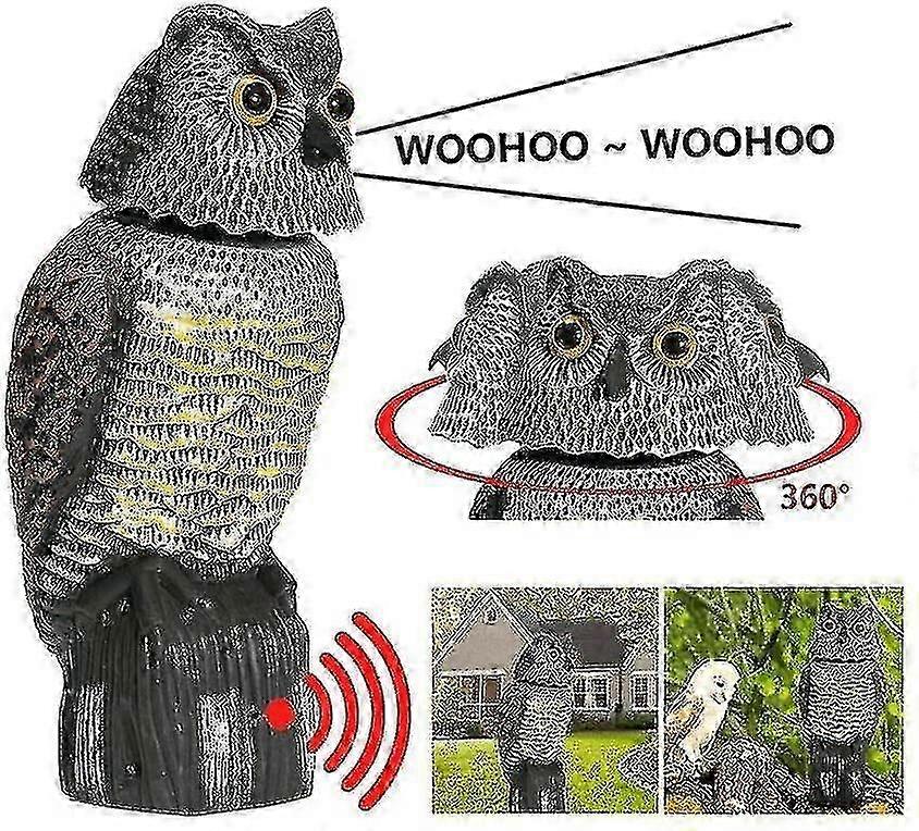 回転する頭とリアルな音で庭の偽のフクロウの抑止力