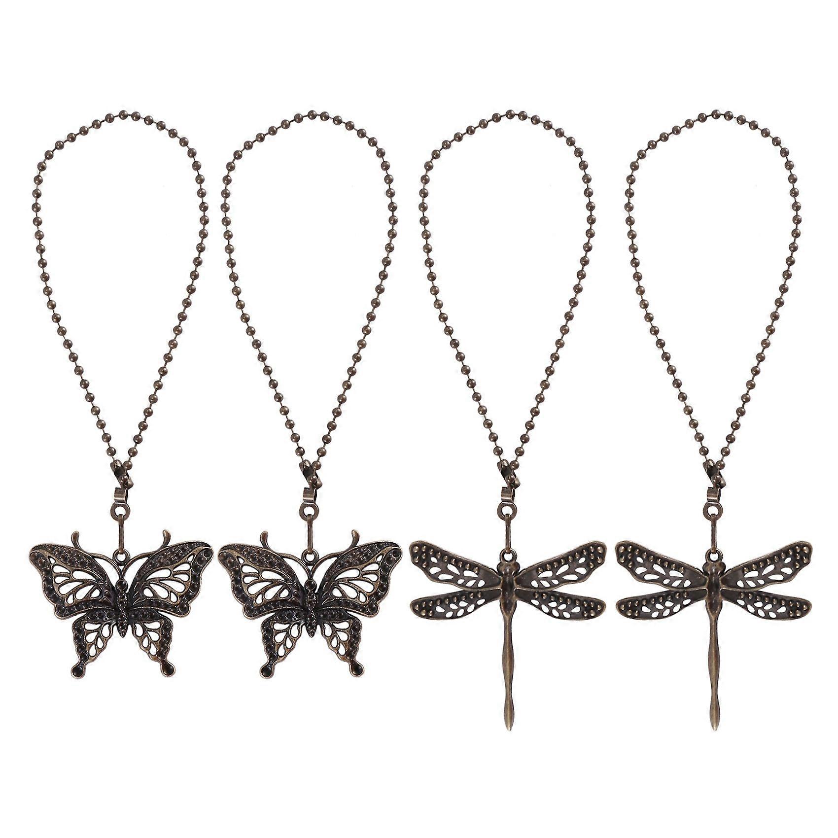 4 Pack Bronze Ceiling Fan Pull Chain Set,Lighting & Fan Pull Chain Pendant Chain Extender,Dragonfly and Butterfly