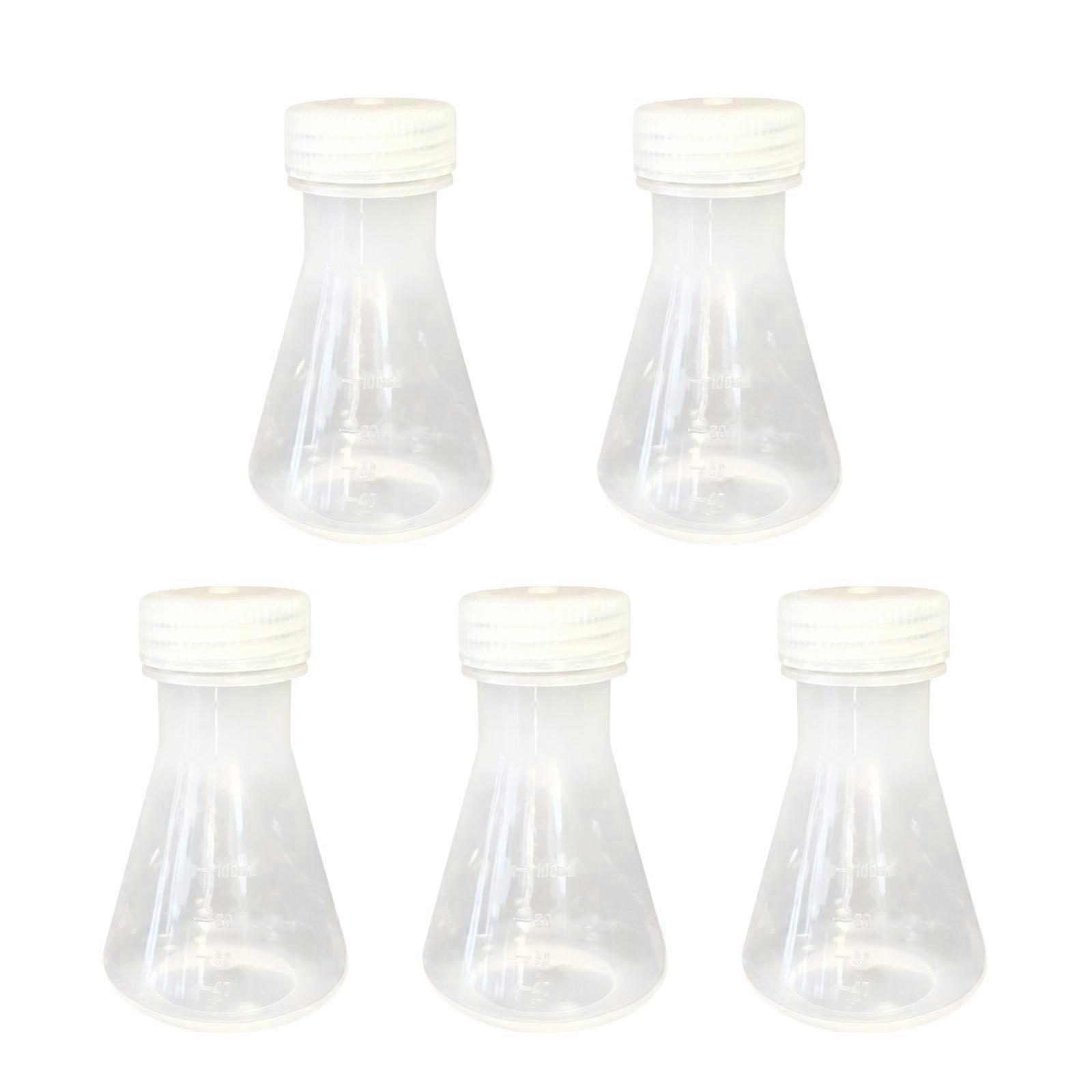 5Pcs Clear Plastic Graduated Flasks Triangular Laboratory Flasks with Leak Resistant Lid for School Science Laboratory Multicolor
