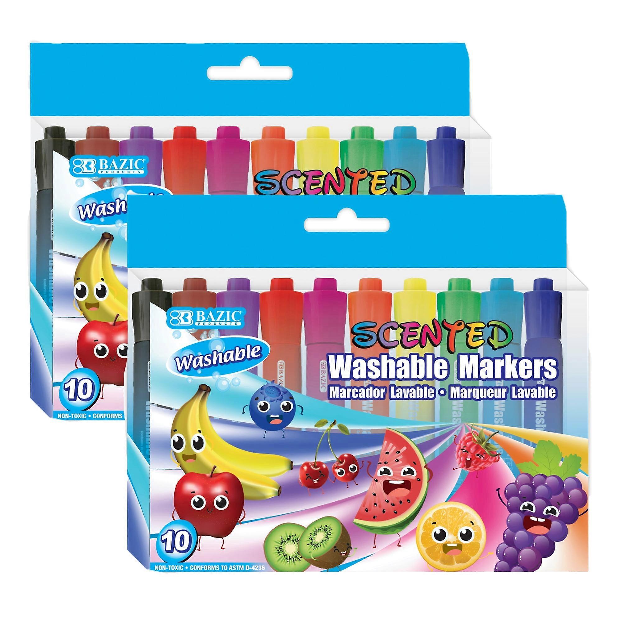 BAZIC Washable Fruit Scented Markers 10 Color Chisel Tip (10/Pack), 2-Packs