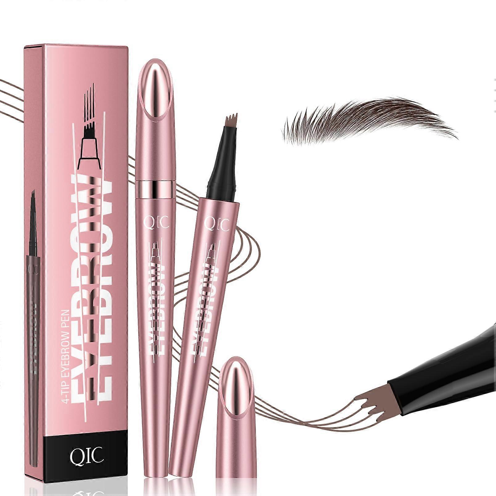 Microblading Eyebrow Pencil Waterproof 4Fork Tip SmudgeProof Natural Brow Pen Dark Brown