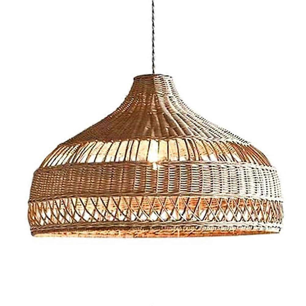 Rattan Pendant Light Handwoven Bamboo Lampshade Vintage Rustic Ceiling Fixture 40cm for Dining