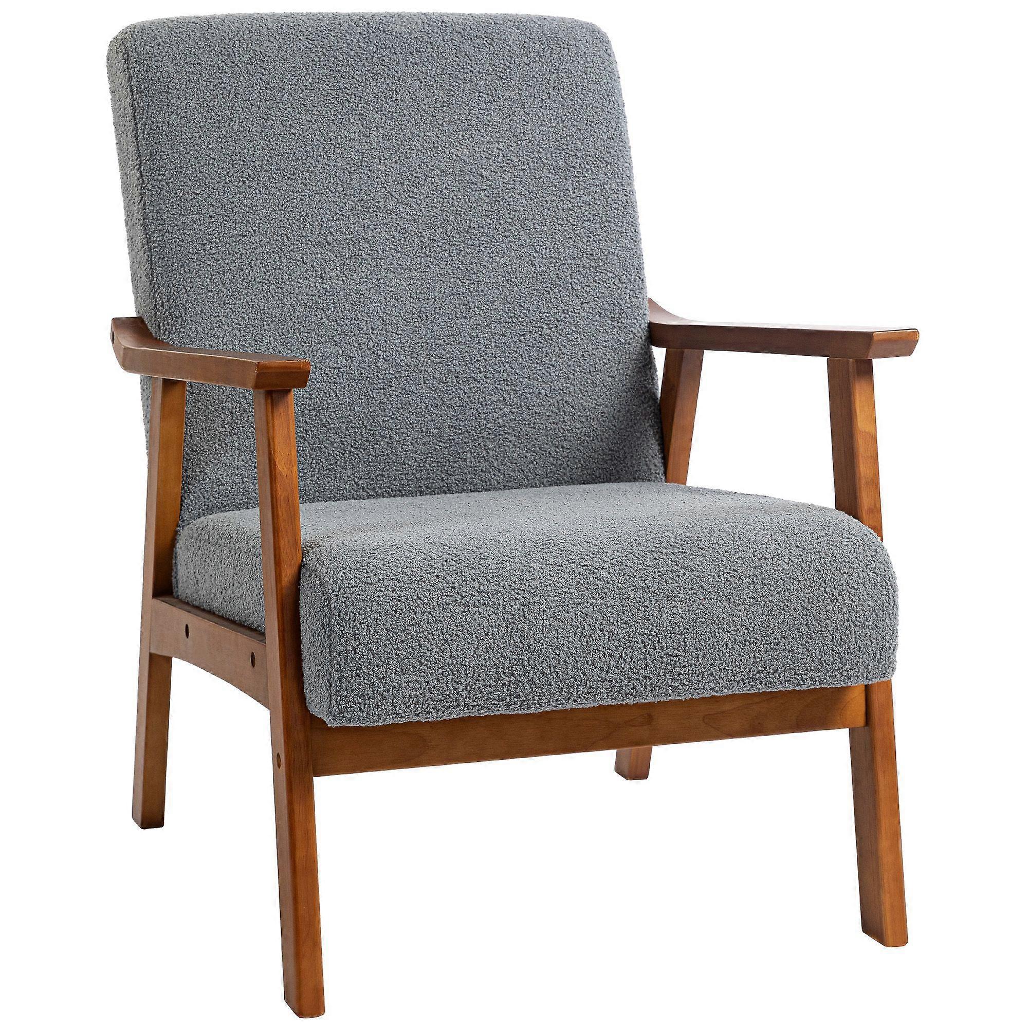 Wide Seat Boucle Armchair with Solid Wood Frame