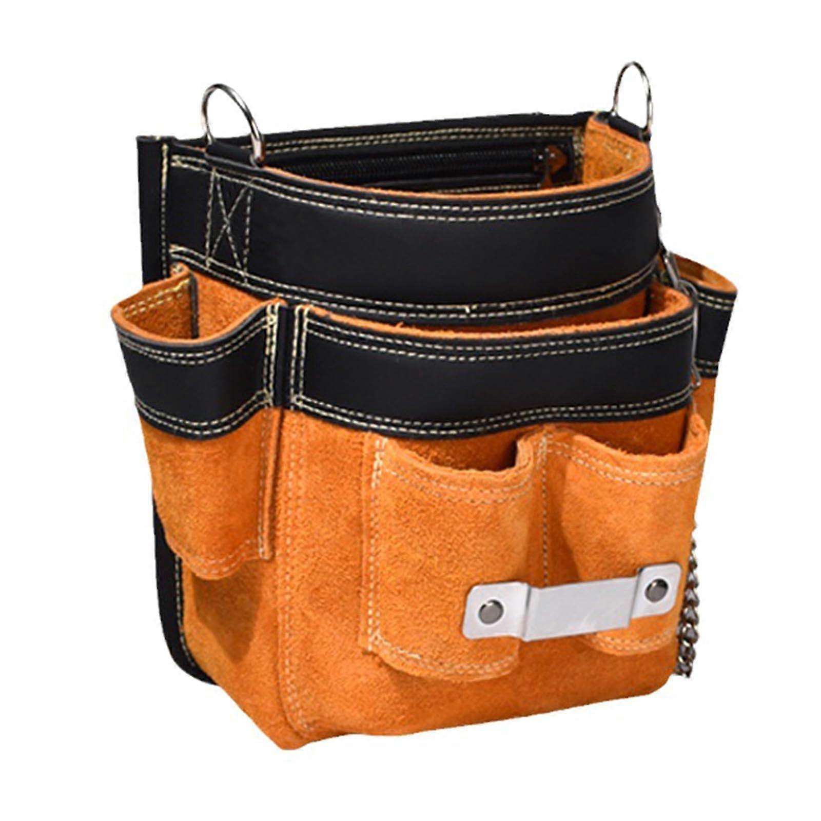 Leather Tool Bag for Electricians and Woodworkers, Large Capacity with Multiple Pockets for Easy Access