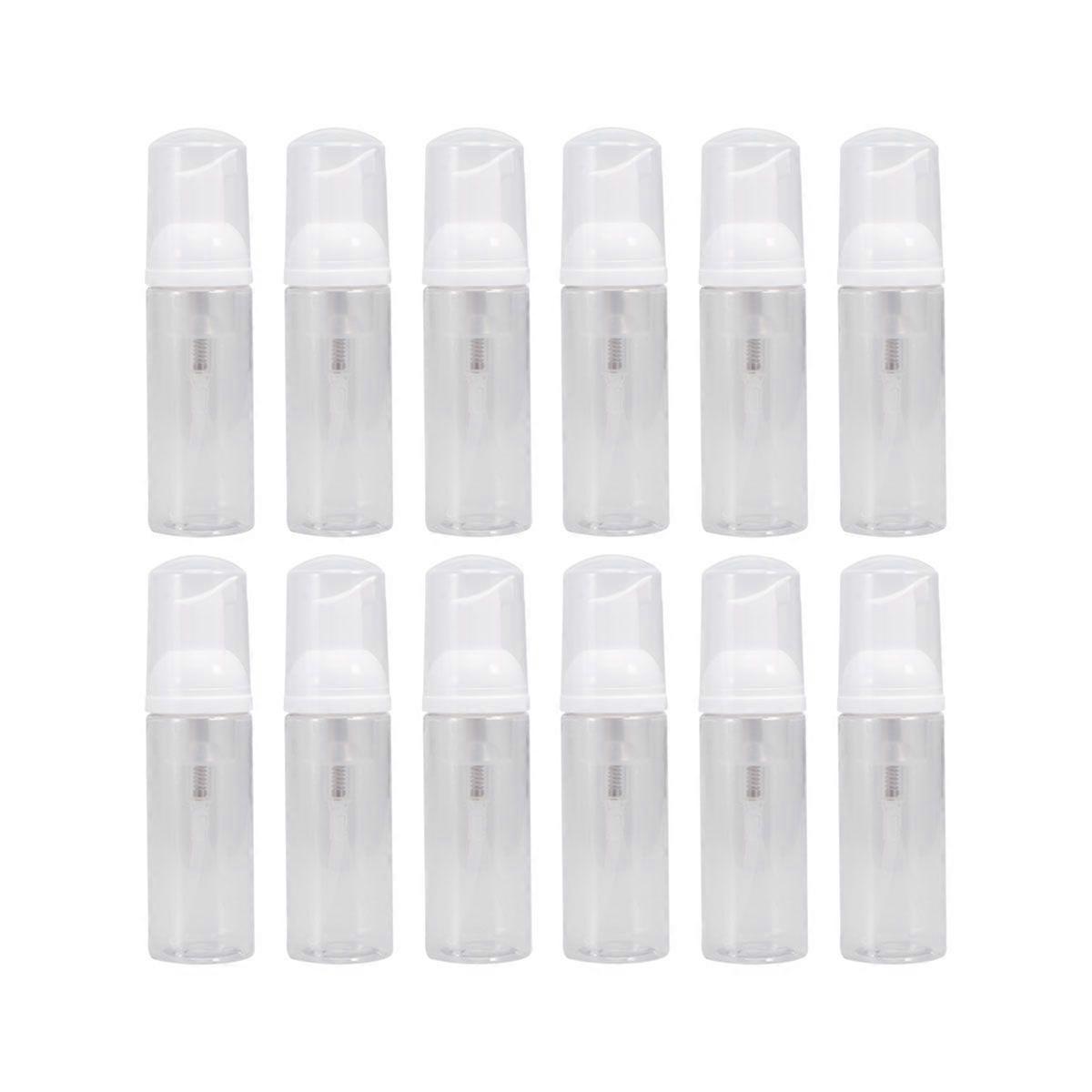 12pcs Transparent Dispenser Bottle Column Pump Dispenser Refillable Empty Bottle with Lid 50ml