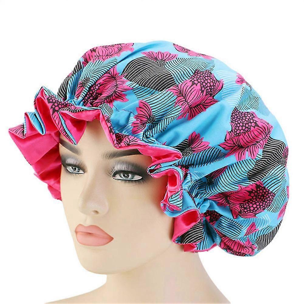 Satin Bonnet Double Layer Printed Pattern Reversible Night Sleeping Bonnet Cap For Home Use