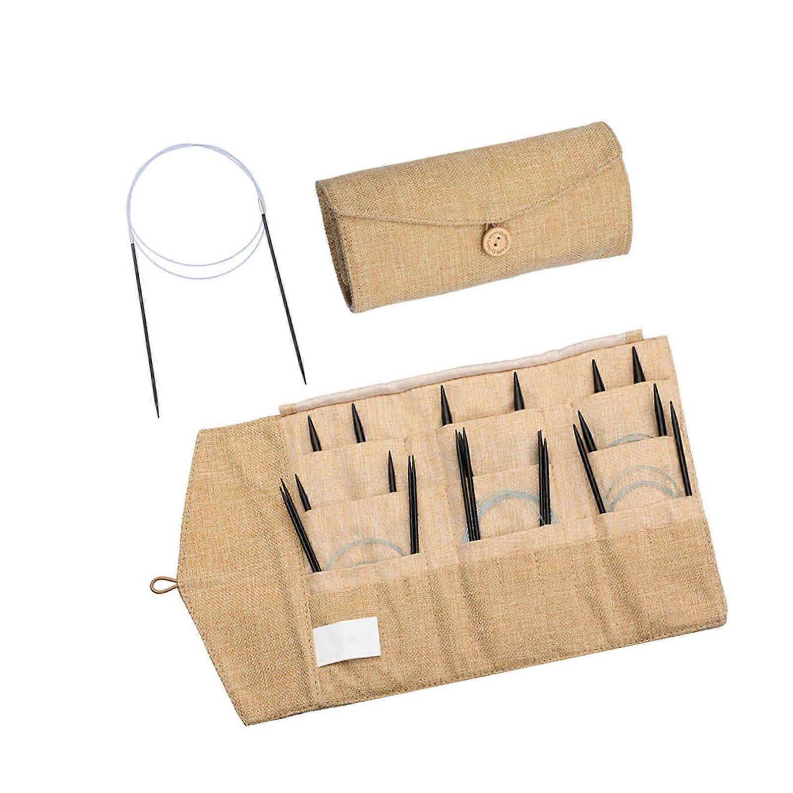 Multipurpose Knitting Needle Wood Circular Set Storage Pouch Multiple Size Great Gift for Knitters Practical Designs Multicolor