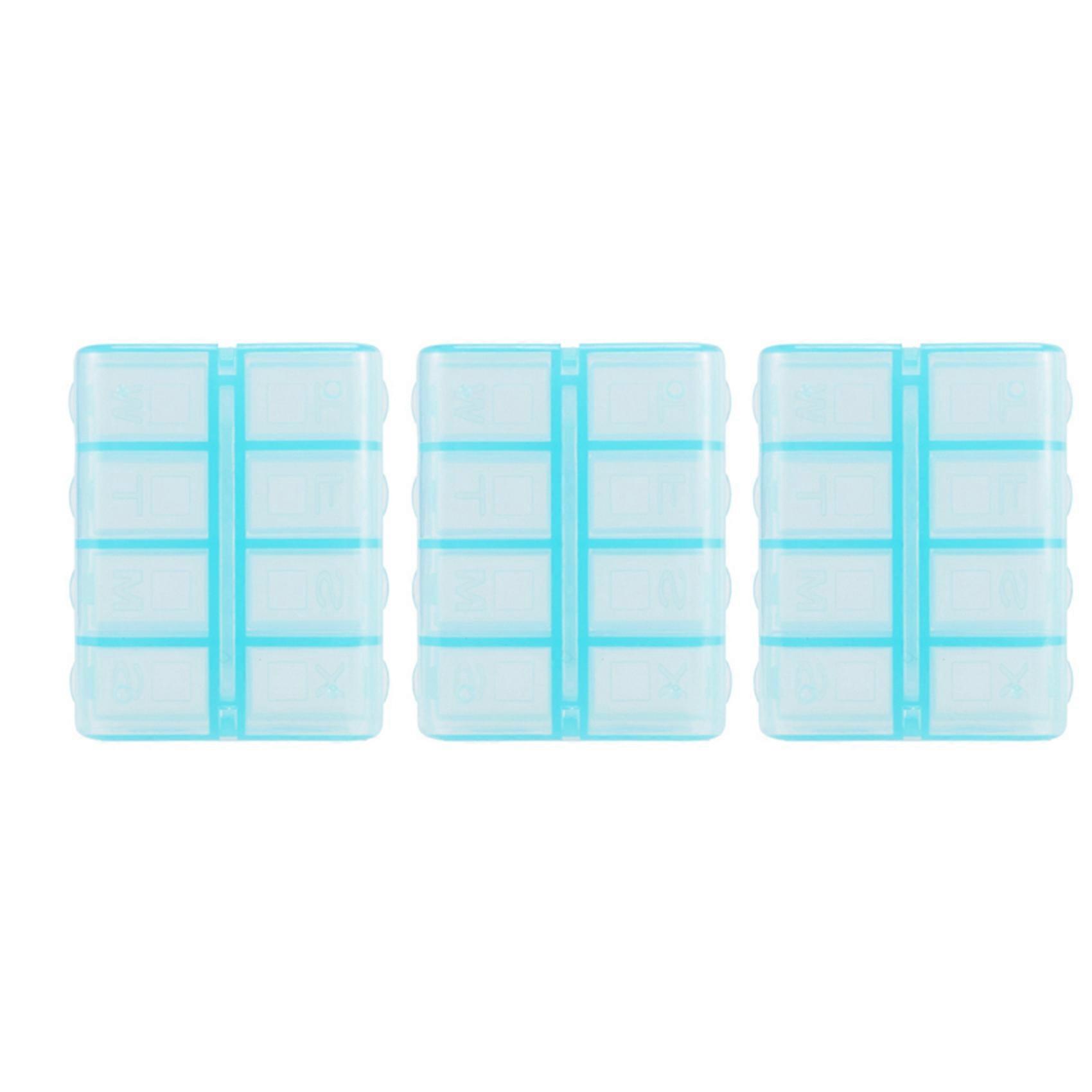 3X Plastic Rectangle 8 Compartments 7 Days Medicine Pill Box Blue