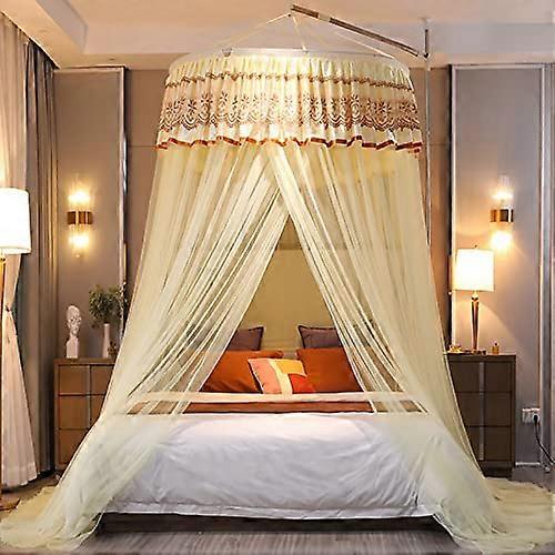 King Size Princess Dome Bed Canopy Mosquito Net with Elegant Lace, Easy Ceiling Installation