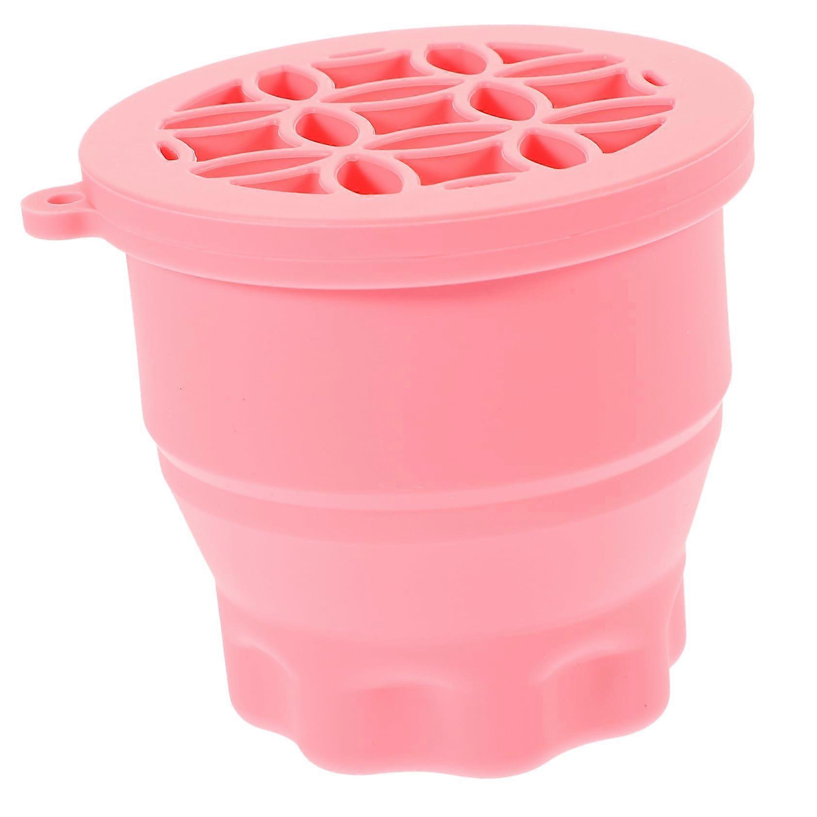 Makeup Brush Cleaner Silicone Cleaning Bowl with Drying Rack Pink Durable Deep Clean