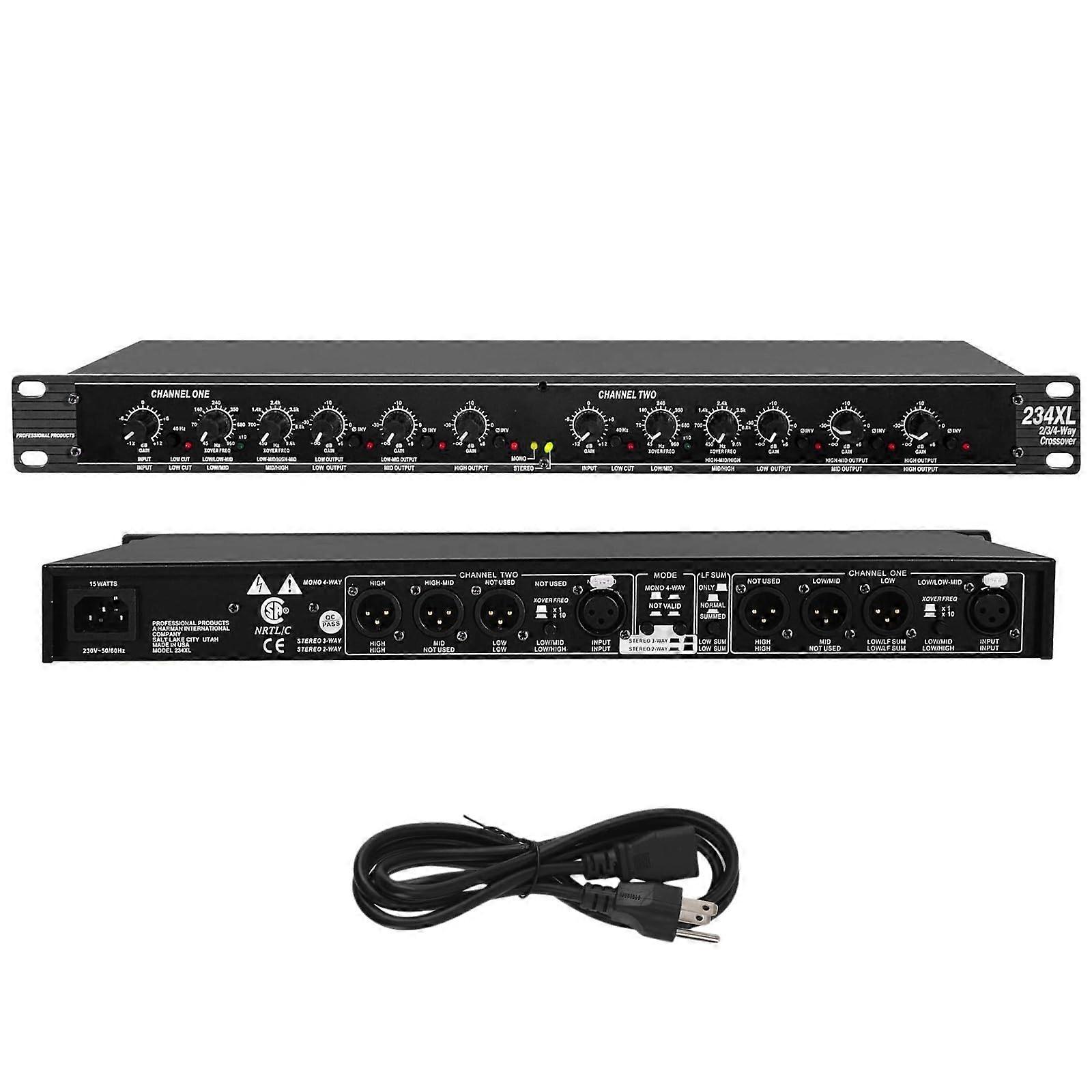 Professional Audio Crossover 234XL, 2Way 3Way Stereo, Multiple Modes, XLR PA Stage Processor