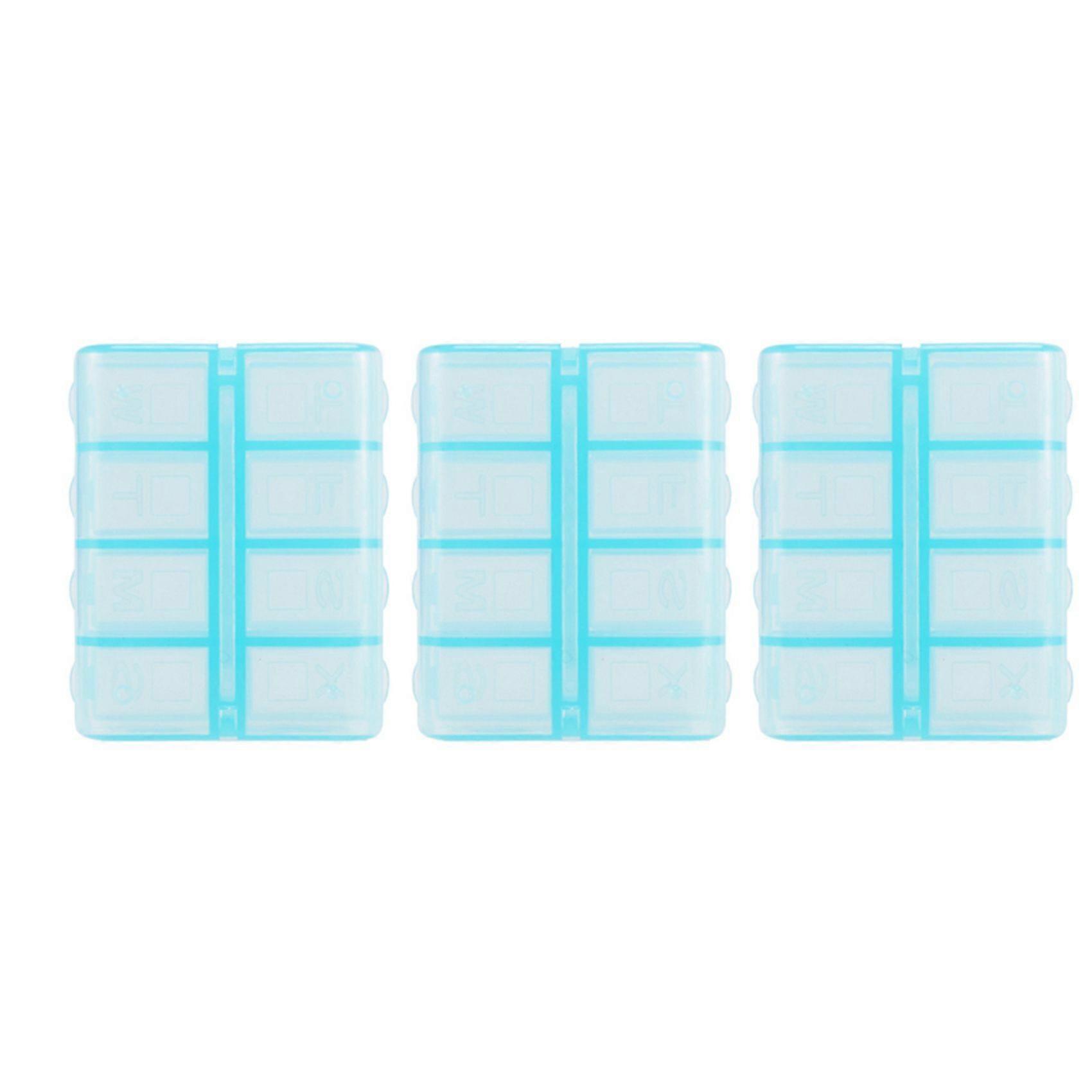 3X Plastic Rectangle 8 Compartments 7 Days Medicine Pill Box Blue