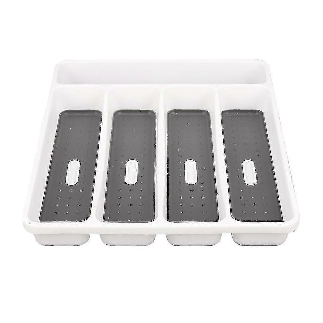 Large Gray Silverware Tray Fork Collection Container 5 Compartments Soft-grip Lining Plastic Cutler
