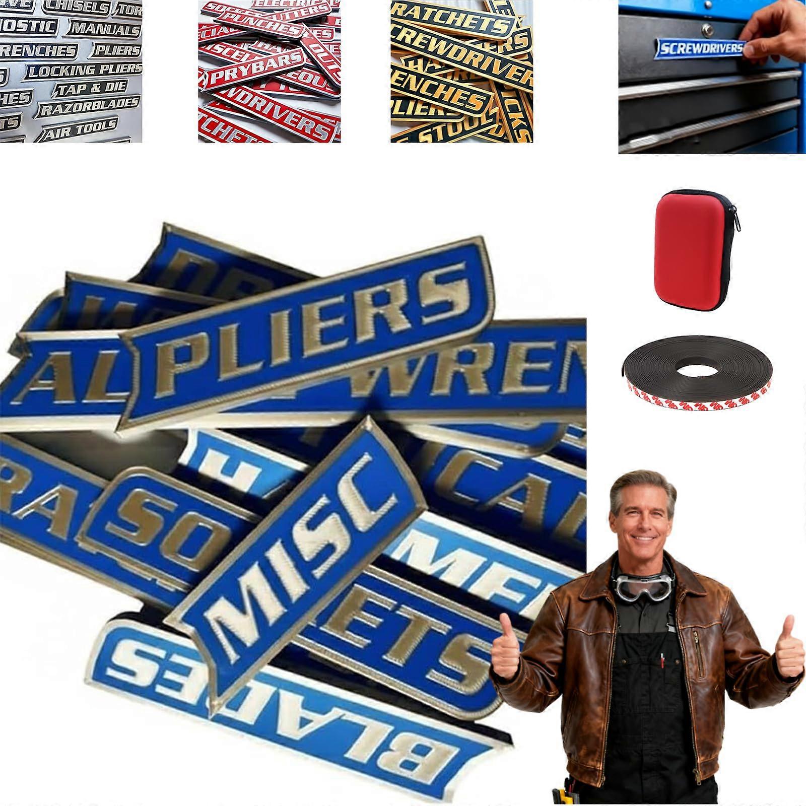 Magnetic Toolbox Labels Set 12 Pack Blue Adjustable Positioning for Workshop and Garage Organization