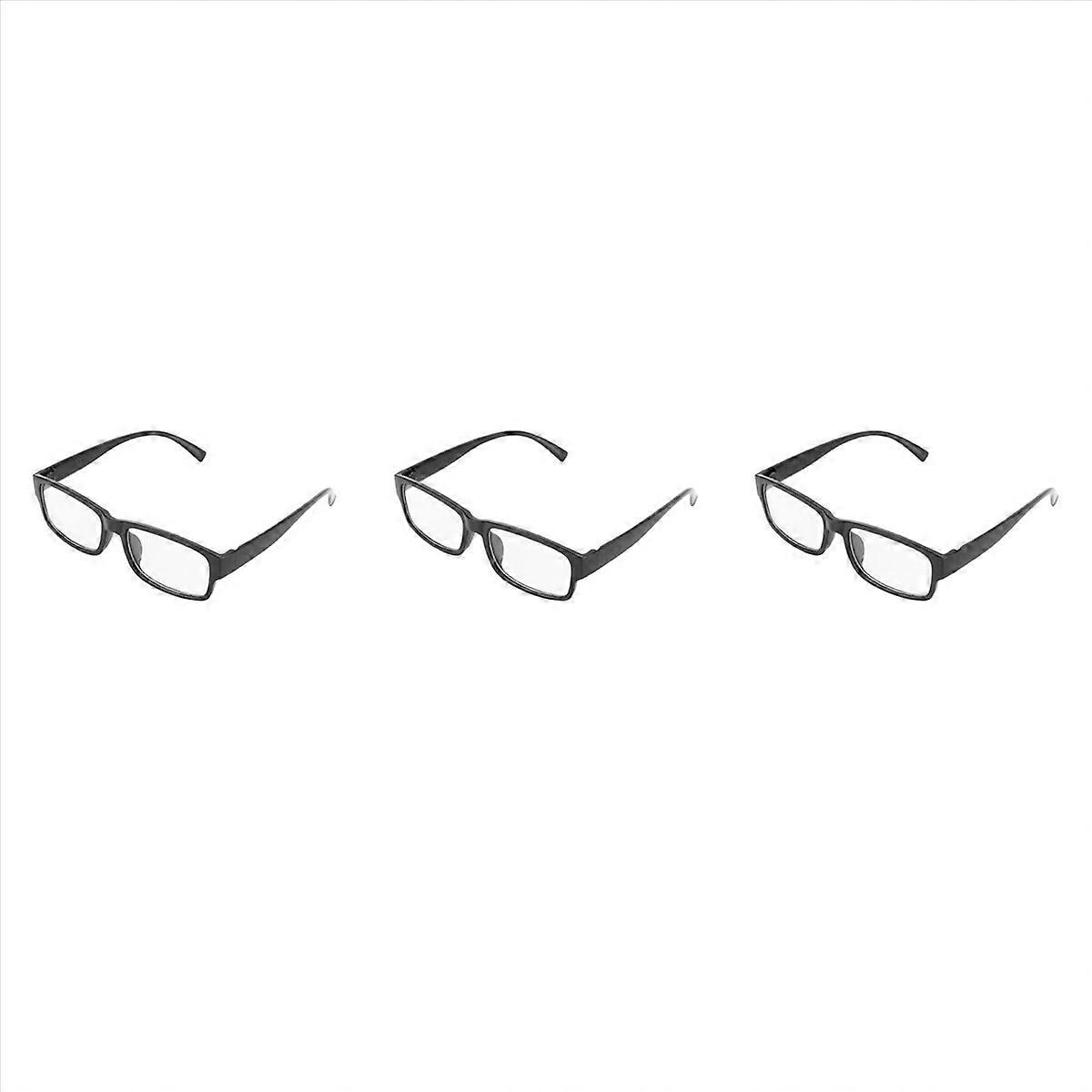 3X Black Rectangle Plastic Frame Clear Lens Glasses