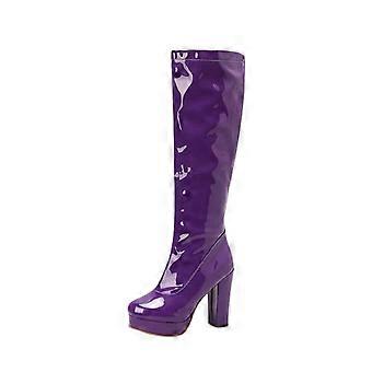 Stivali da donna alti fino al ginocchio, alla moda, con tacco alto, stivali alti fino al ginocchio, multicolore, con tacco spesso e punta tonda, US:6(38)